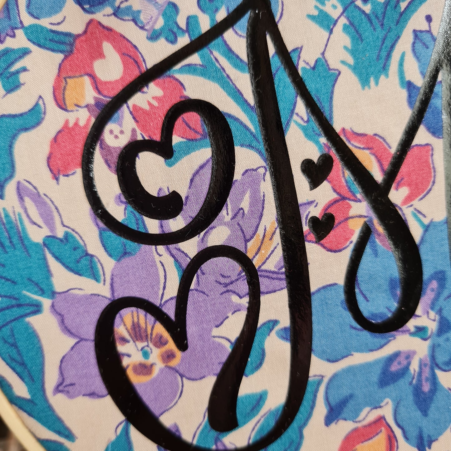 Vintage Liberty fabric hanging hoop with letter M