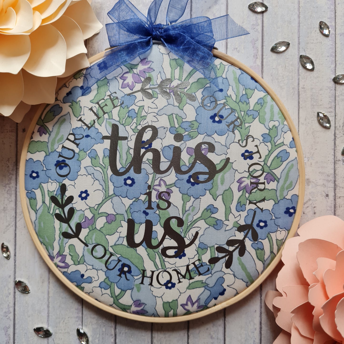 Vintage Liberty blue floral hanging hoop