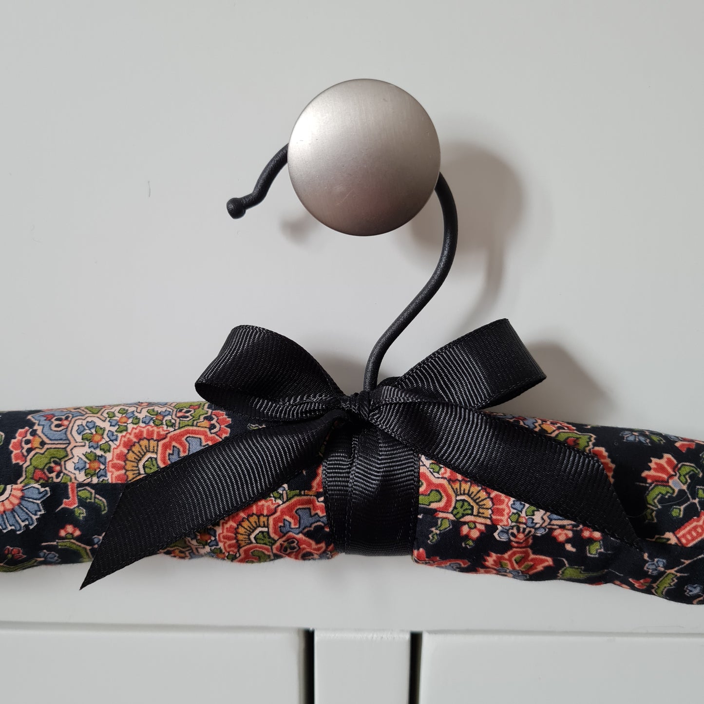 Vintage Liberty black paisley print padded clothes hanger
