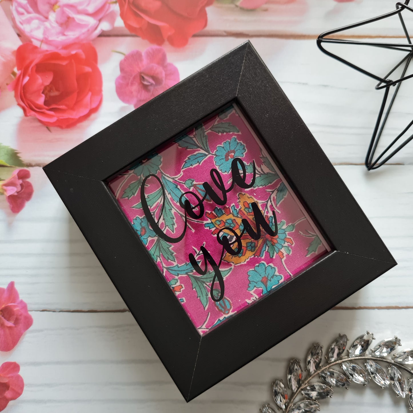Vintage Liberty print mini shadow box with love you quote
