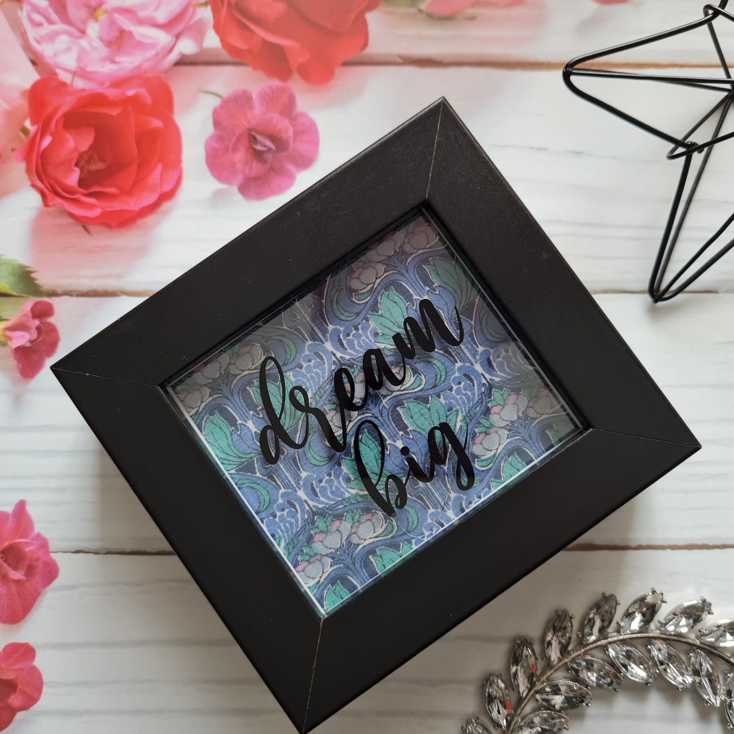 Vintage Liberty print mini shadow box with dream big quote