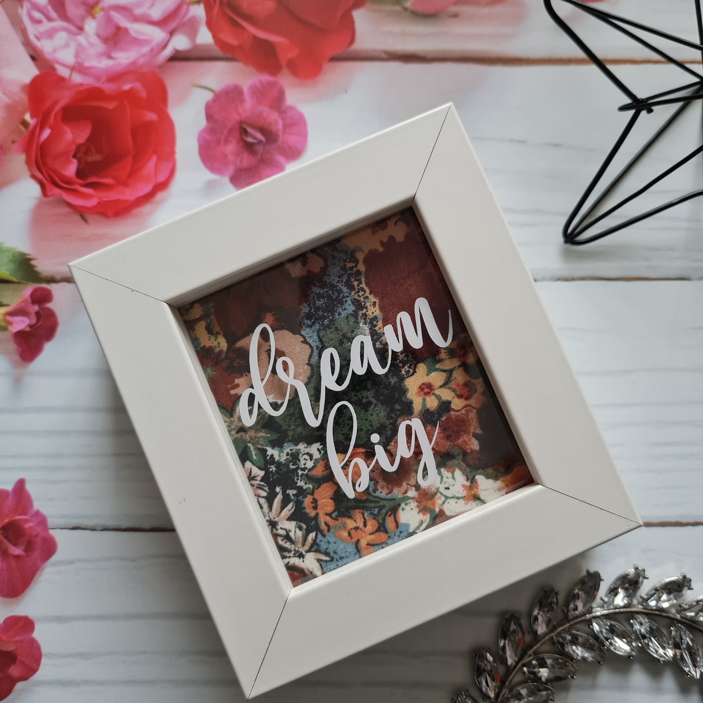Vintage Liberty print mini shadow box with dream big quote