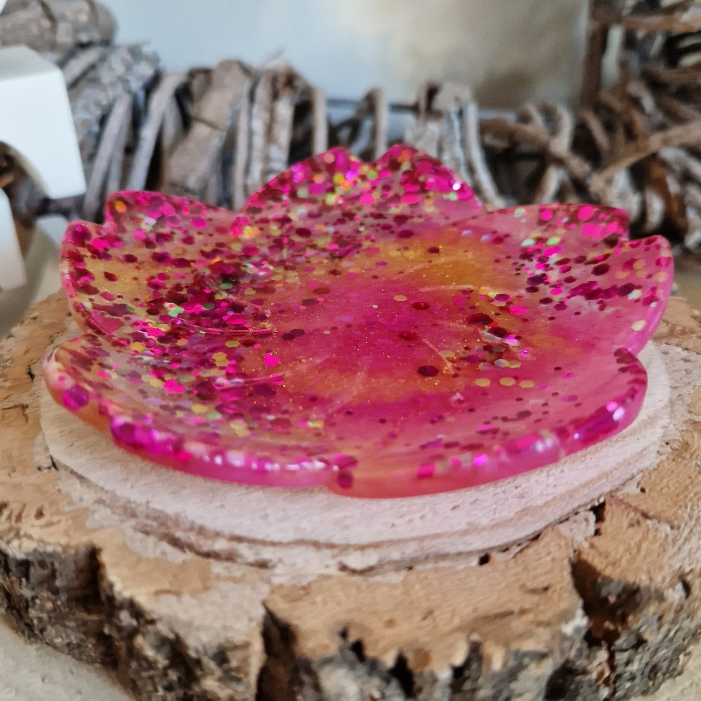 Resin Flower Trinket Dish - Pink and Gold