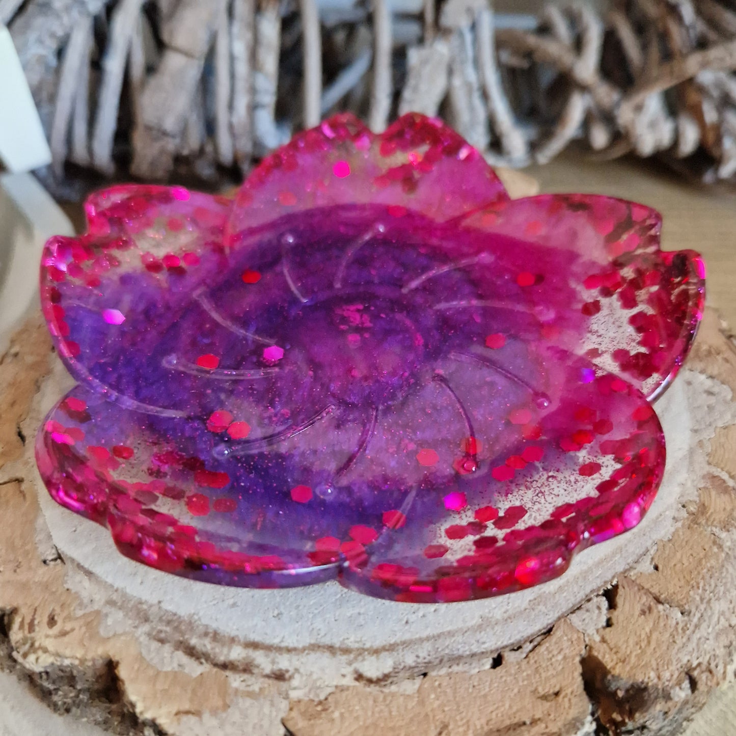 Resin Flower Trinket Dish - Pink and Purple