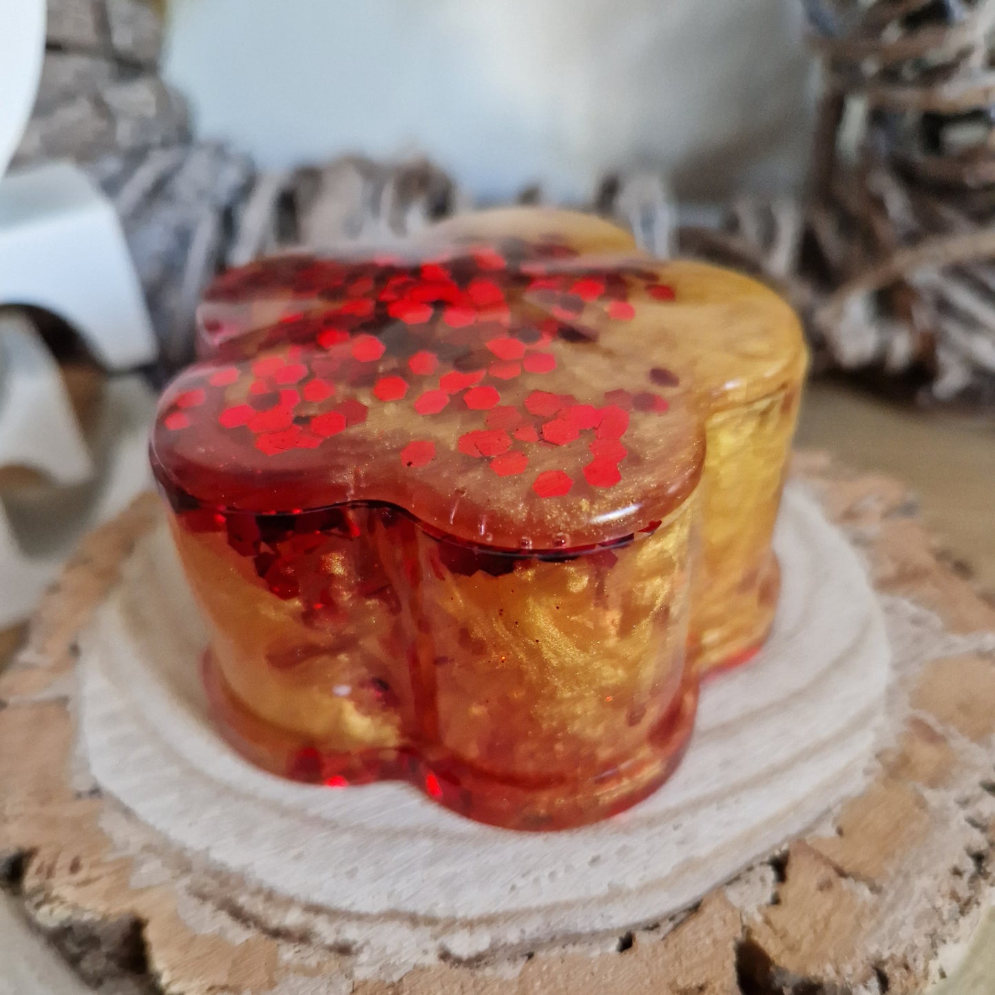 Resin Flower Trinket Box - Red and Gold