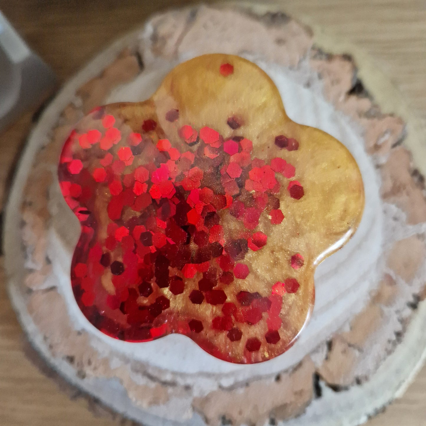 Resin Flower Trinket Box - Red and Gold