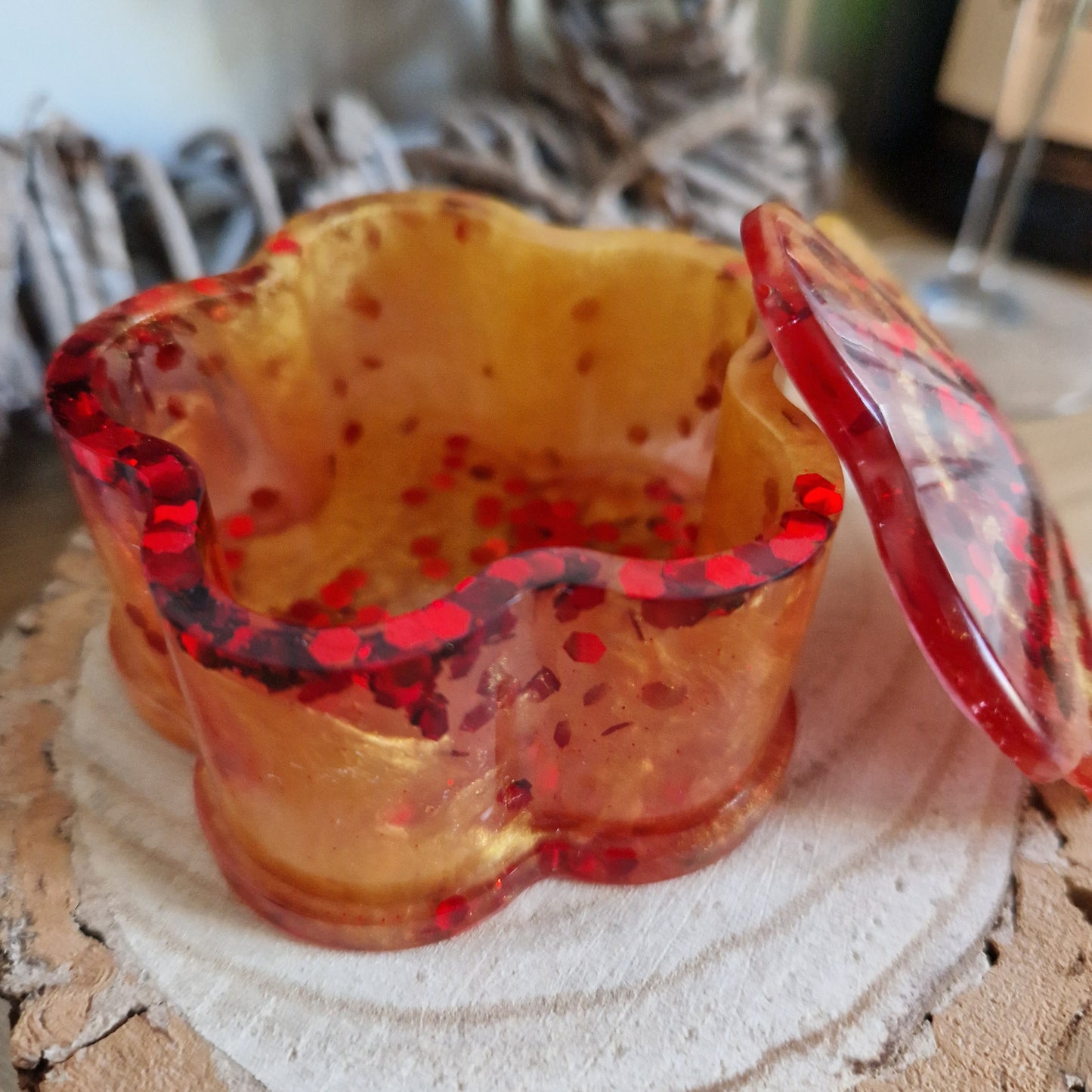 Resin Flower Trinket Box - Red and Gold