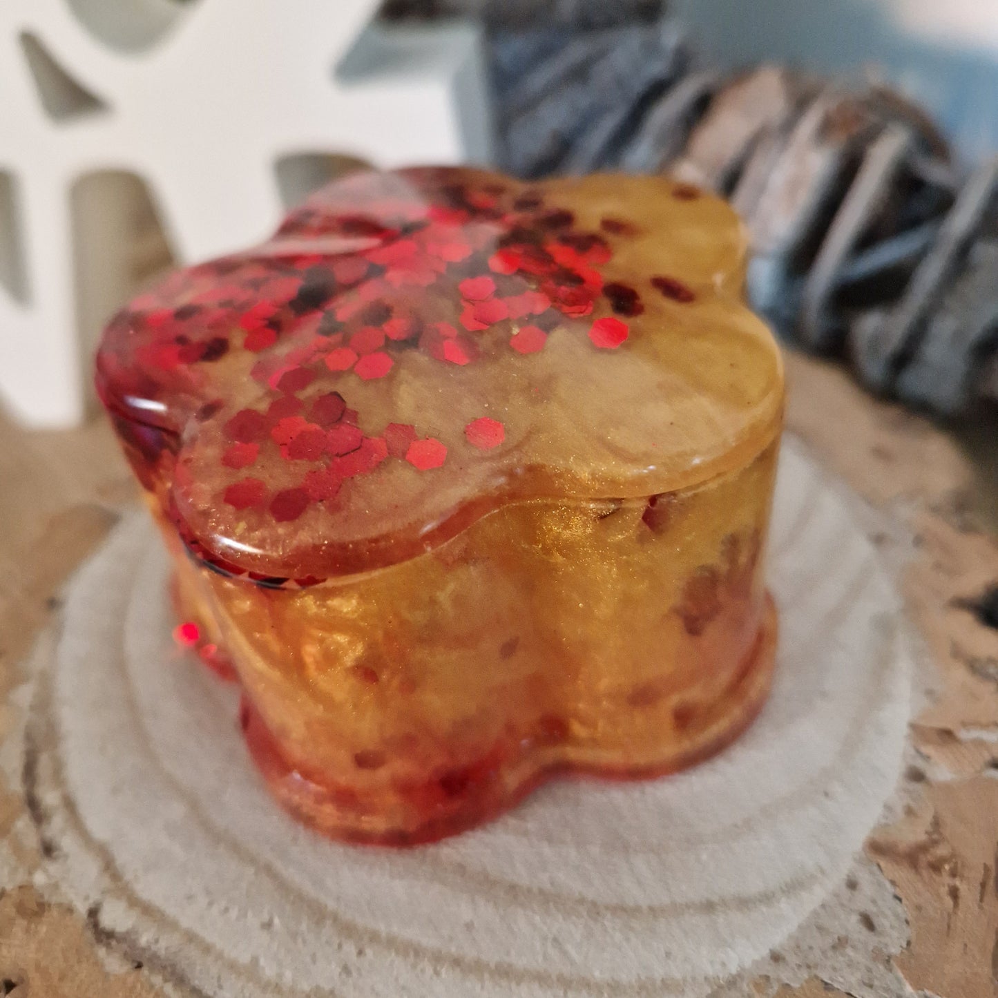 Resin Flower Trinket Box - Red and Gold