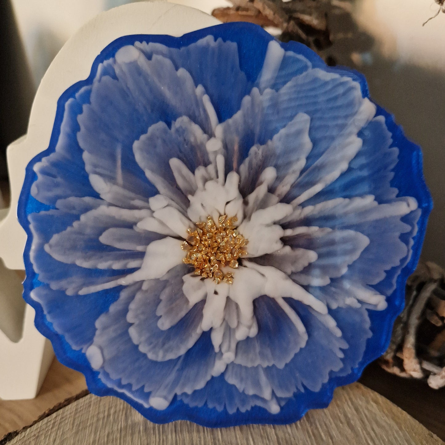 Resin bloom coaster with alcohol ink design