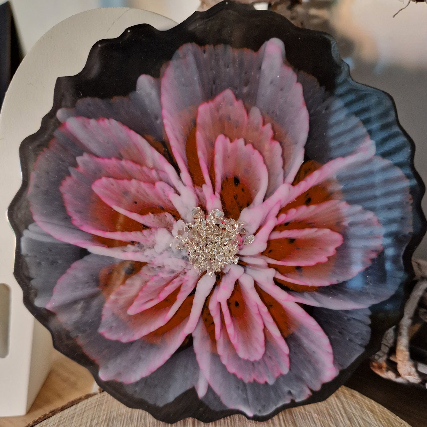 Resin bloom coasters with coral alcohol ink design