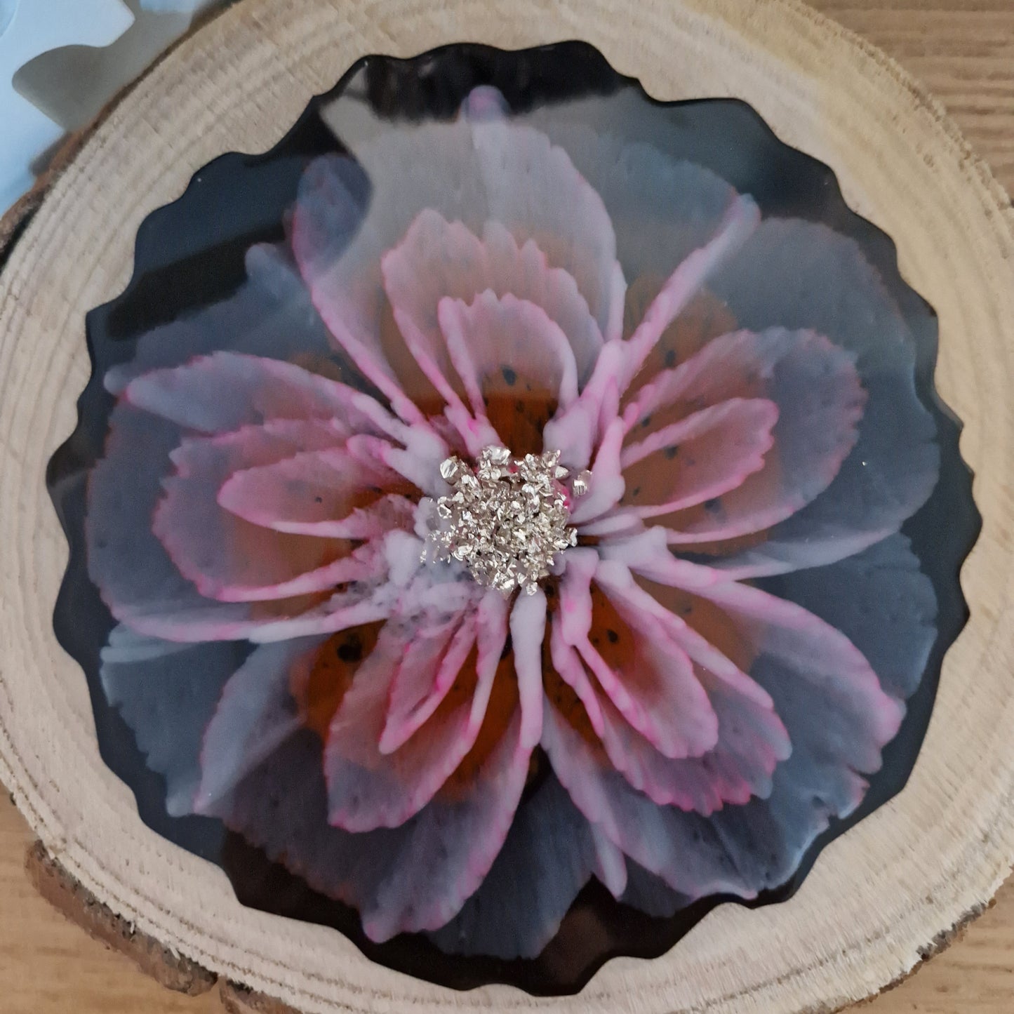 Resin bloom coasters with coral alcohol ink design
