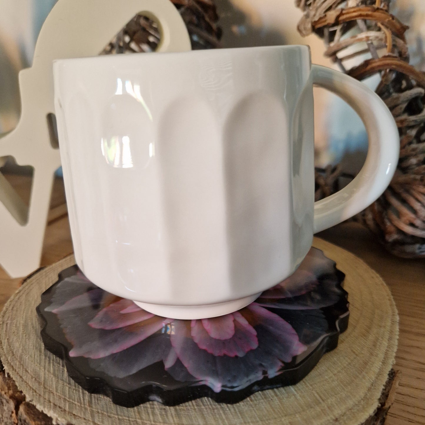 Resin bloom coasters with coral alcohol ink design