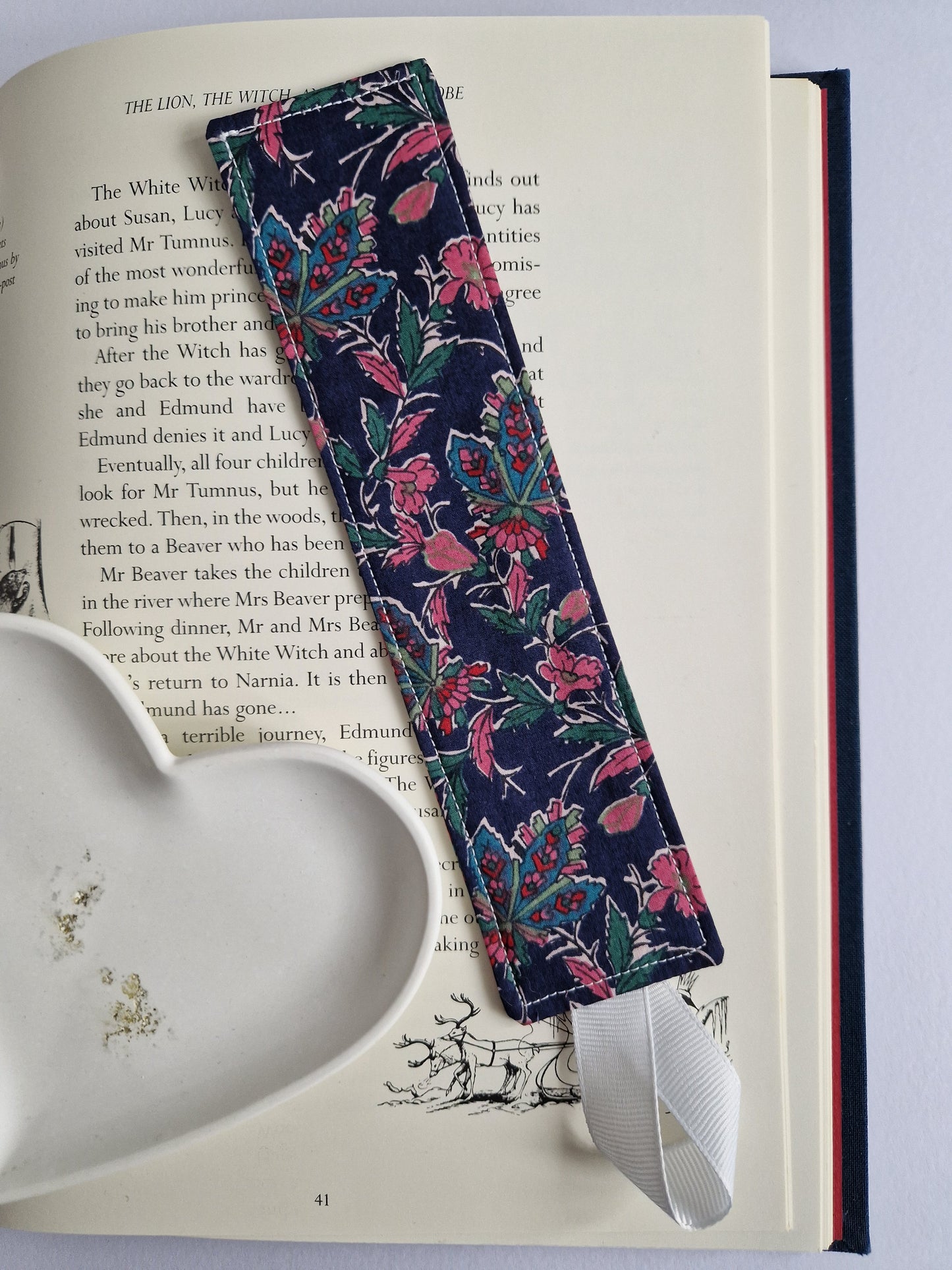 Vintage Liberty navy and pink floral print bookmark