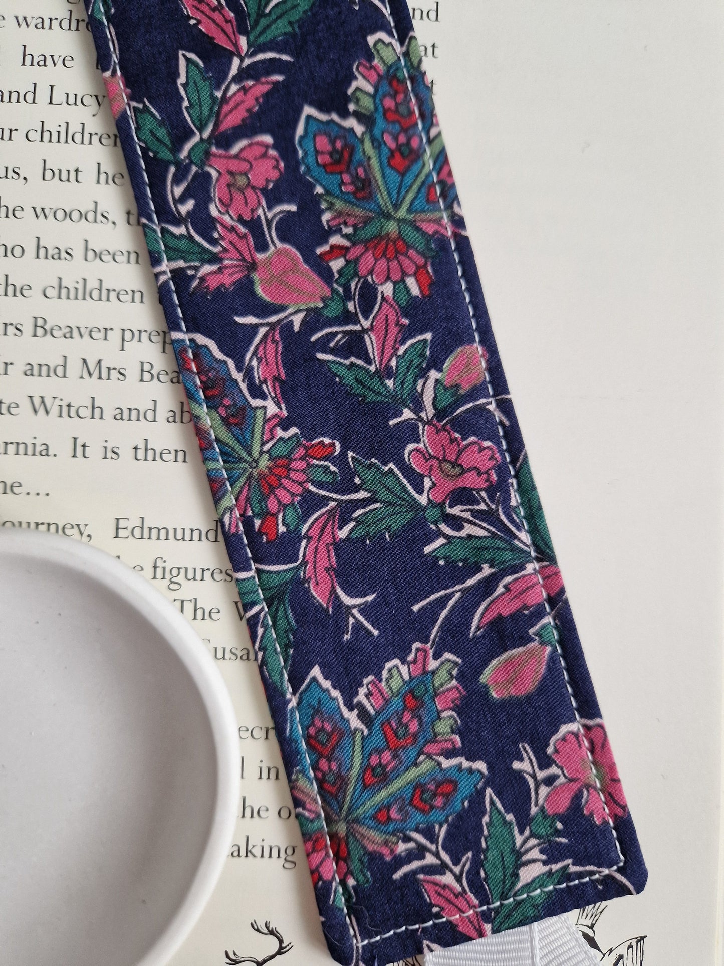 Vintage Liberty navy and pink floral print bookmark