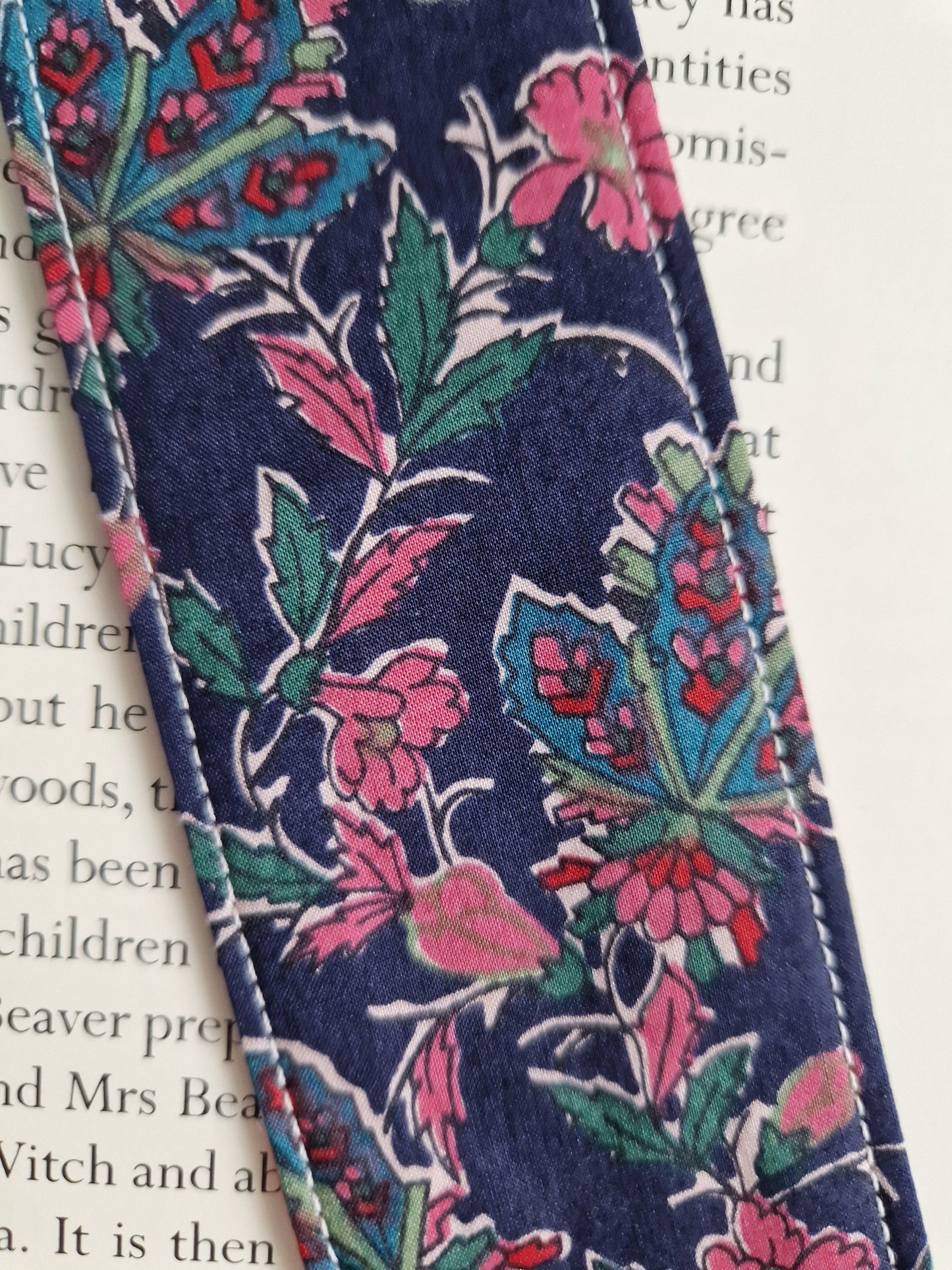 Vintage Liberty navy and pink floral print bookmark