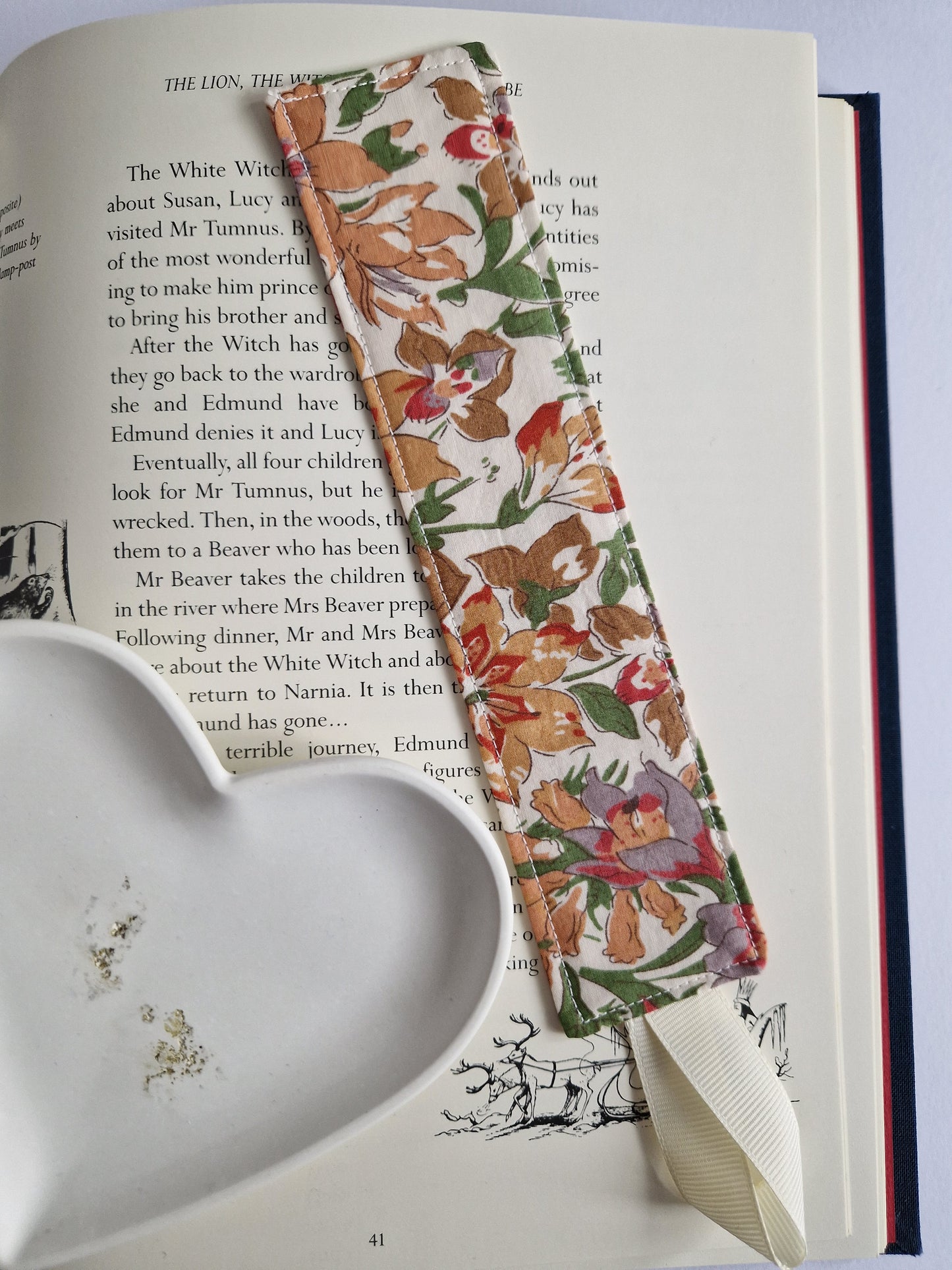 Vintage Liberty peach floral print bookmark