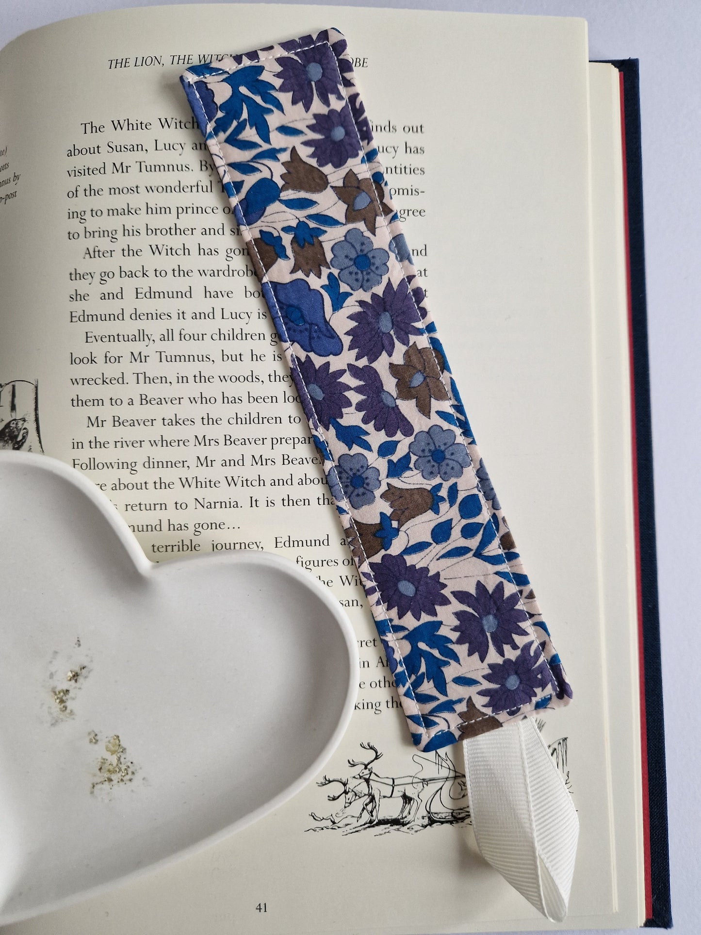 Vintage Liberty blue and brown floral print bookmark