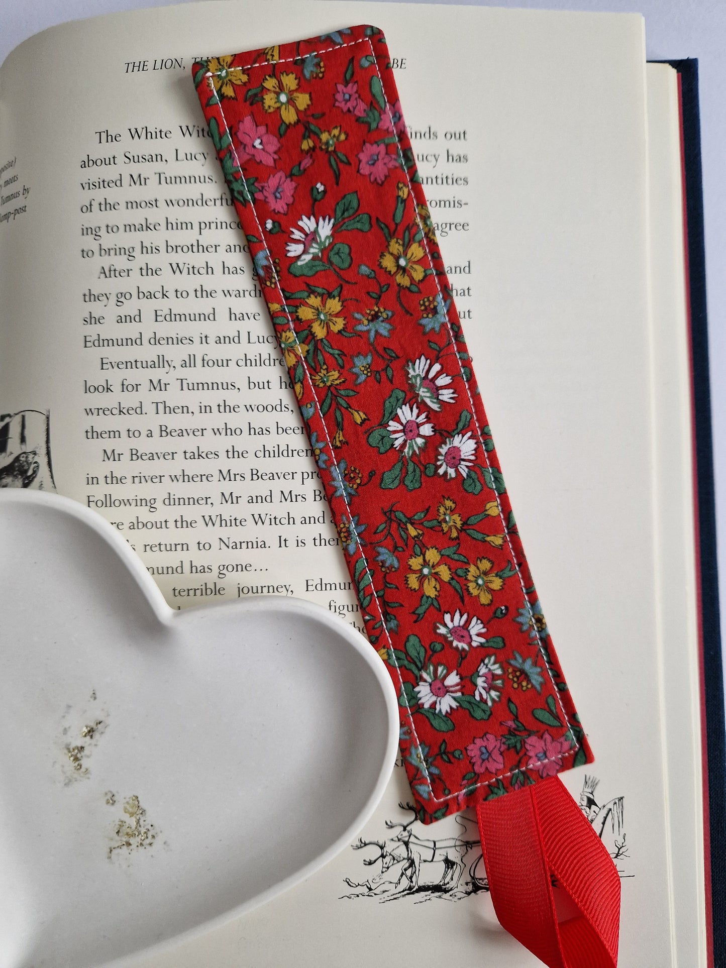 Vintage Liberty red floral print bookmark
