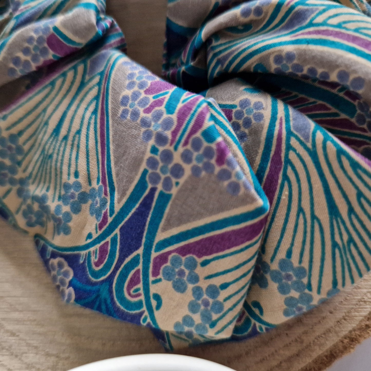Vintage Liberty hair scrunchie - purple and blue art deco print