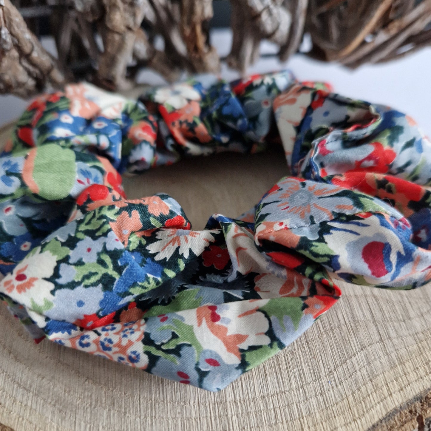 Vintage Liberty hair scrunchie - orange and grey floral print