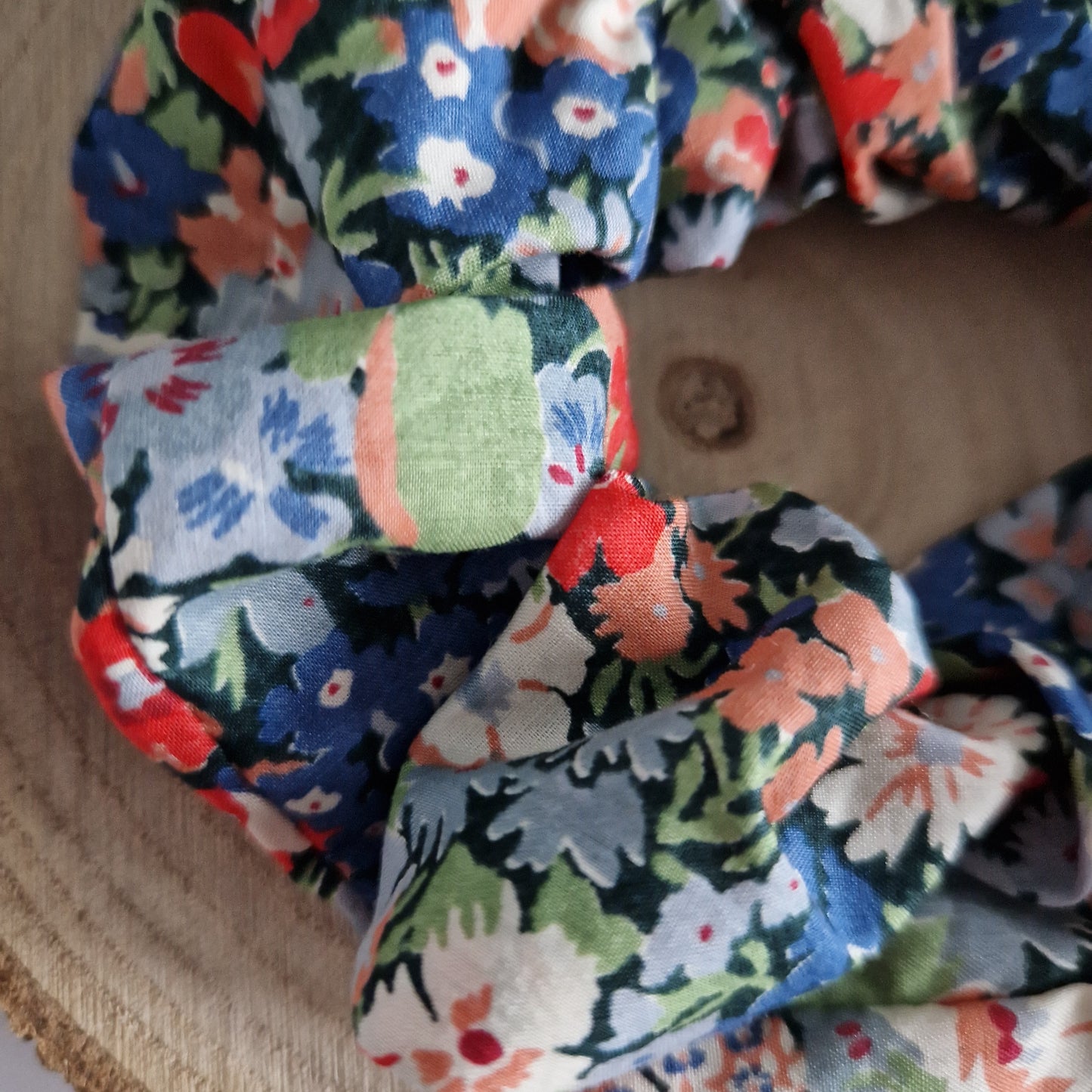 Vintage Liberty hair scrunchie - orange and grey floral print