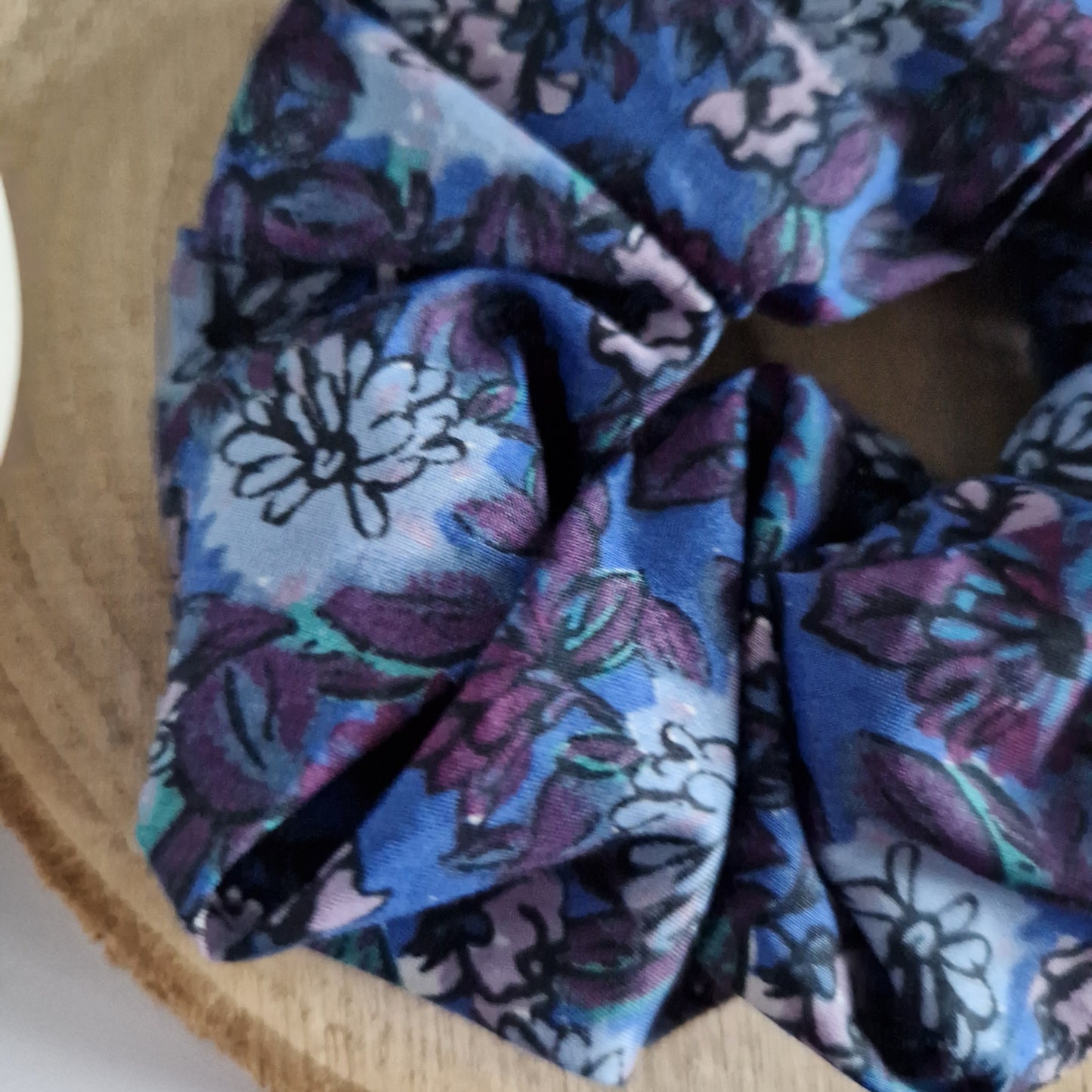 Vintage Liberty hair scrunchie - dark blue floral print