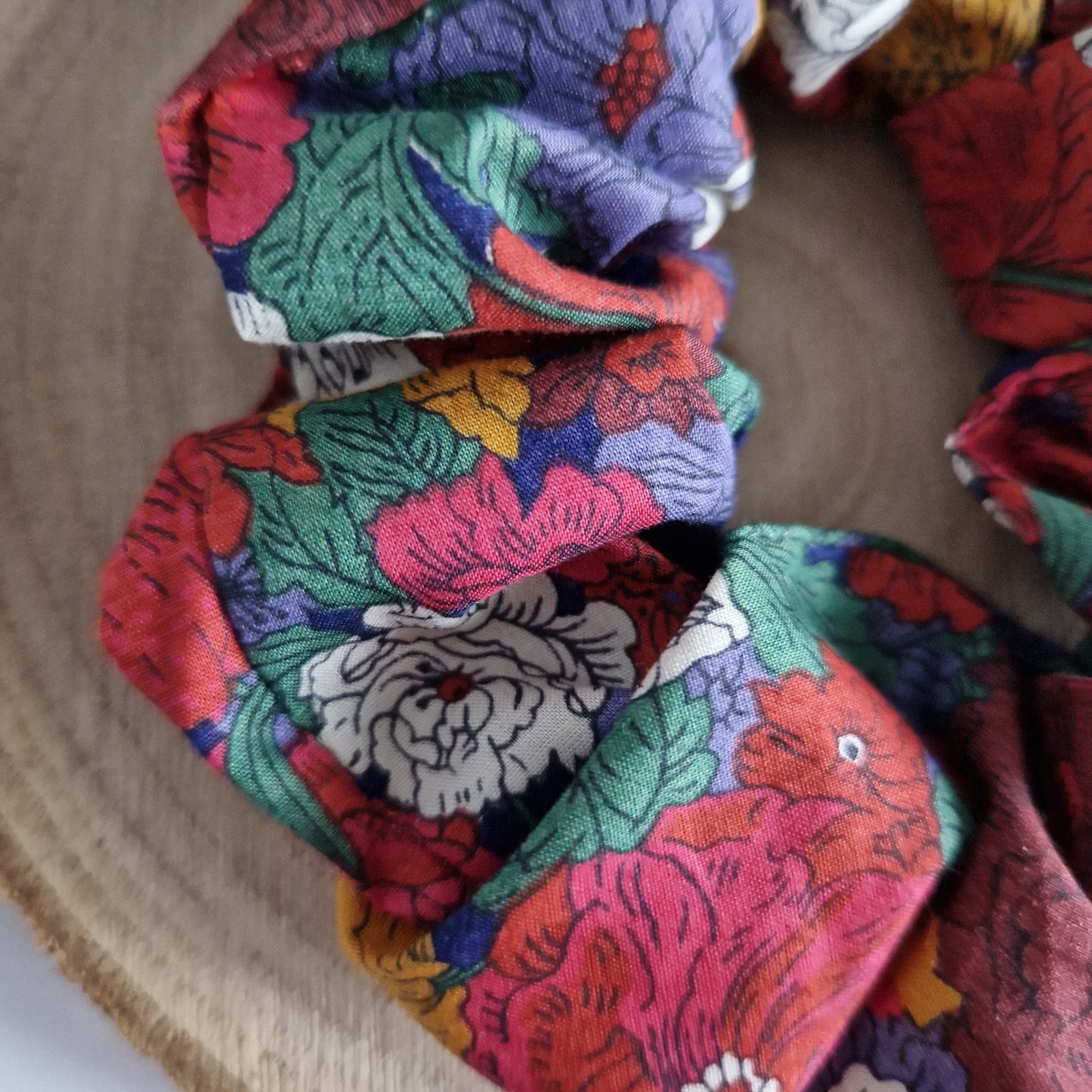 Vintage Liberty hair scrunchie - deep red floral print