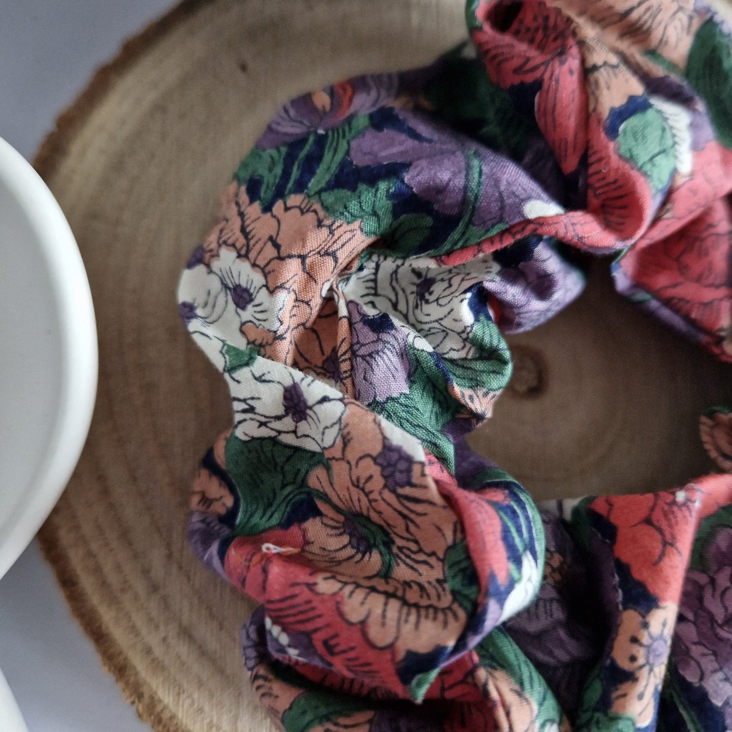 Vintage Liberty hair scrunchie - deep purple floral print