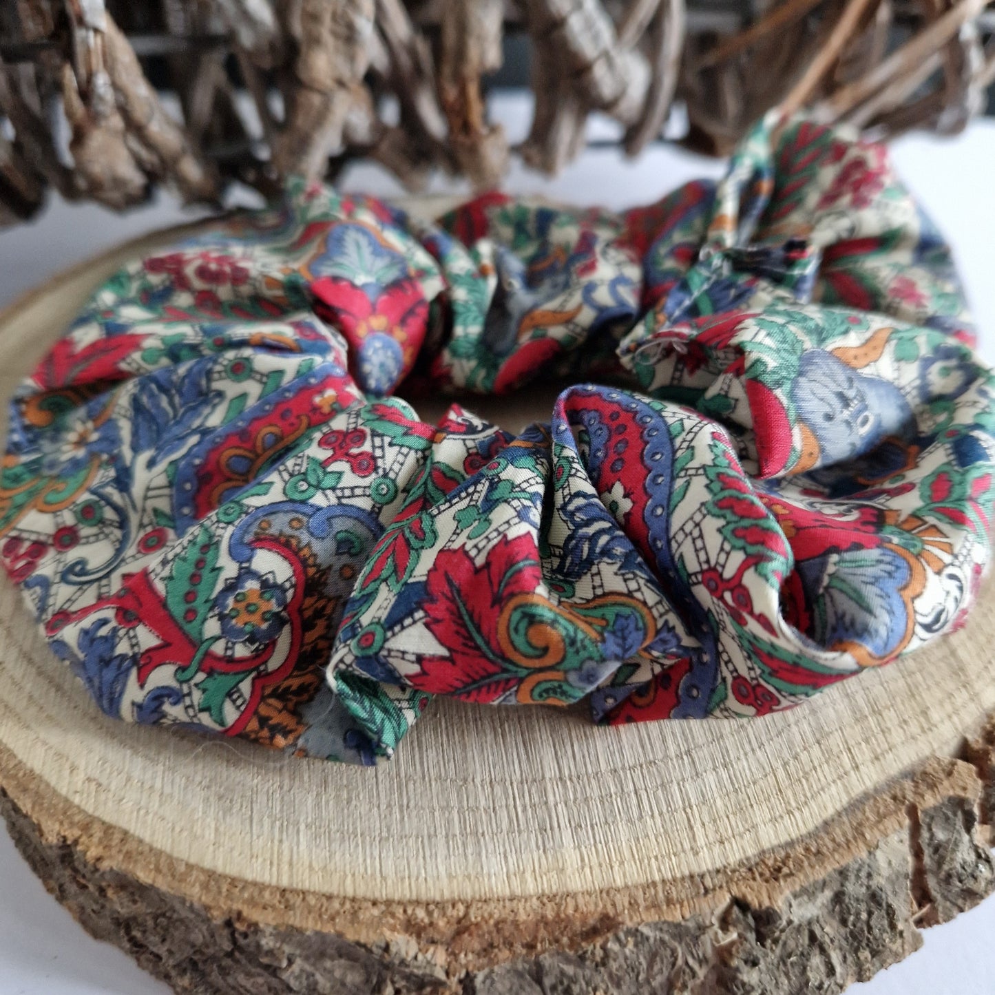 Vintage Liberty hair scrunchie - red and blue print