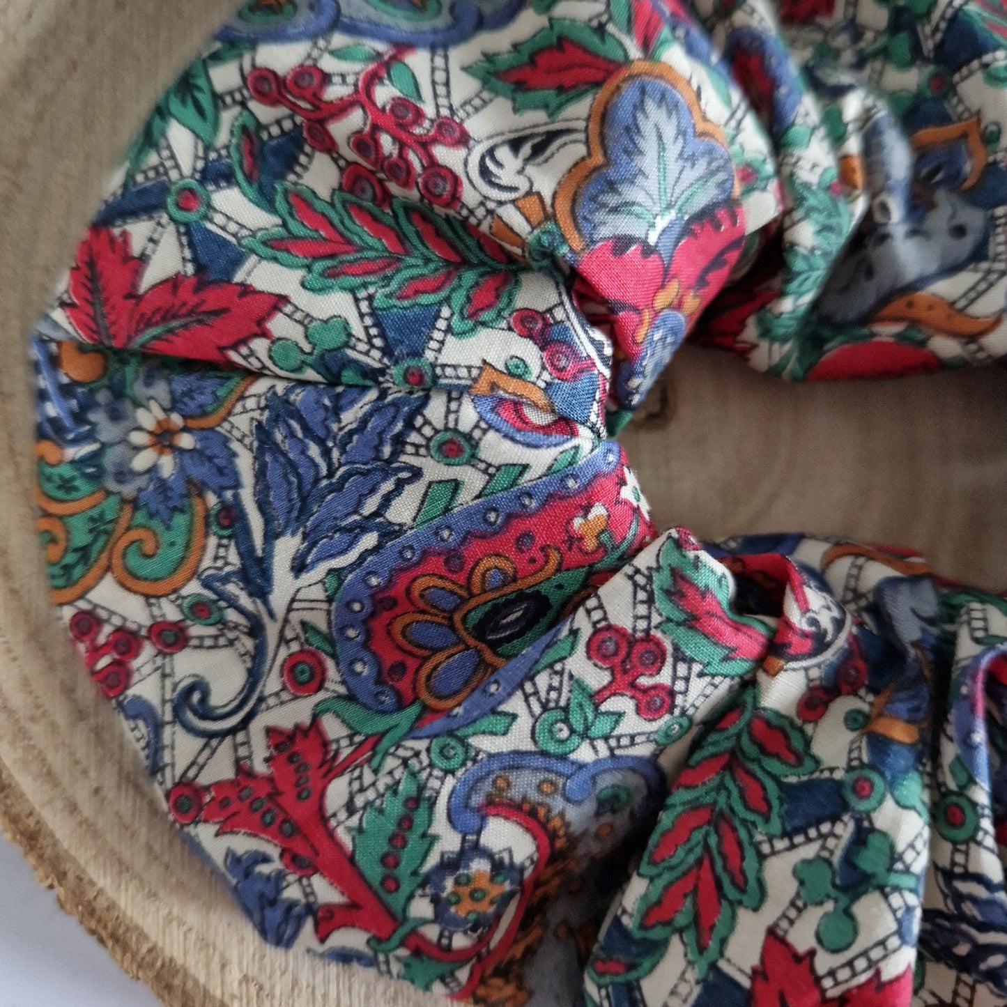 Vintage Liberty hair scrunchie - red and blue print