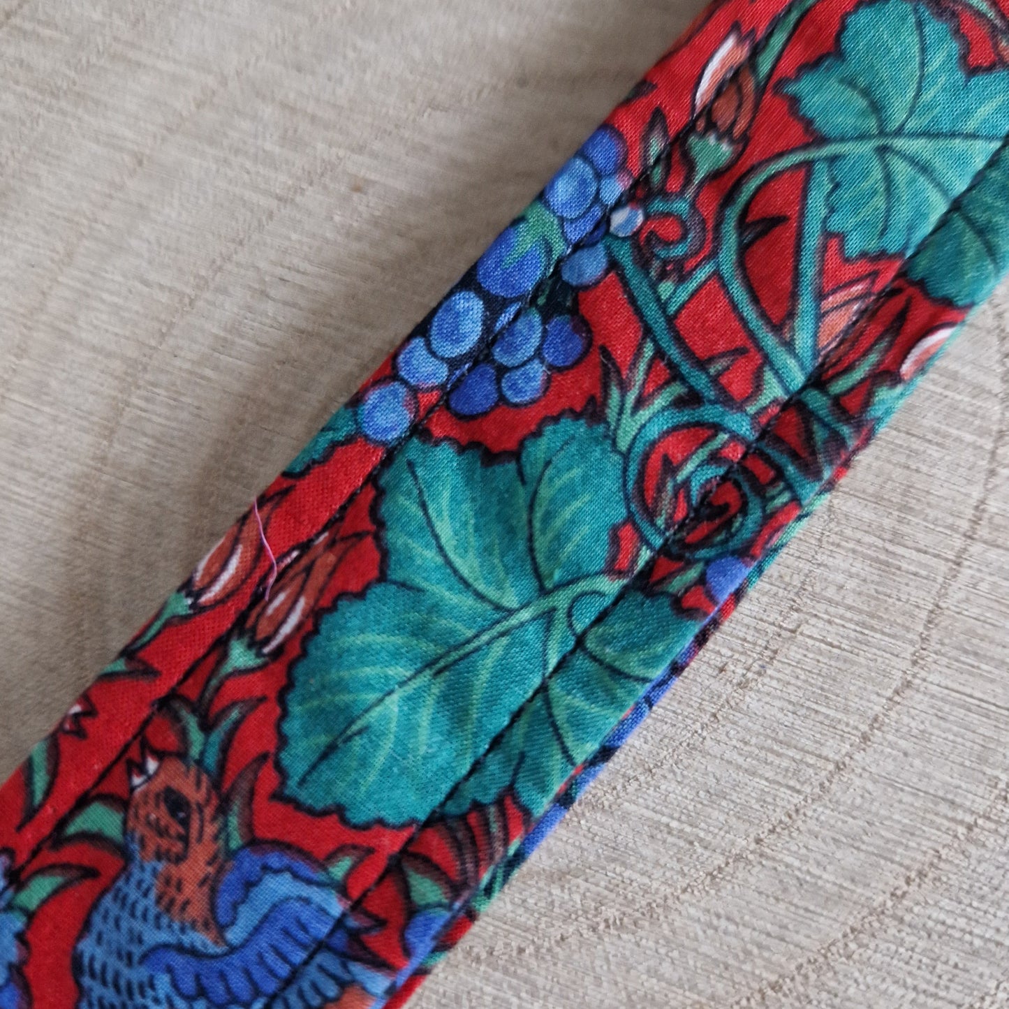 Vintage Liberty wrist keyring in green, red and blue bird print