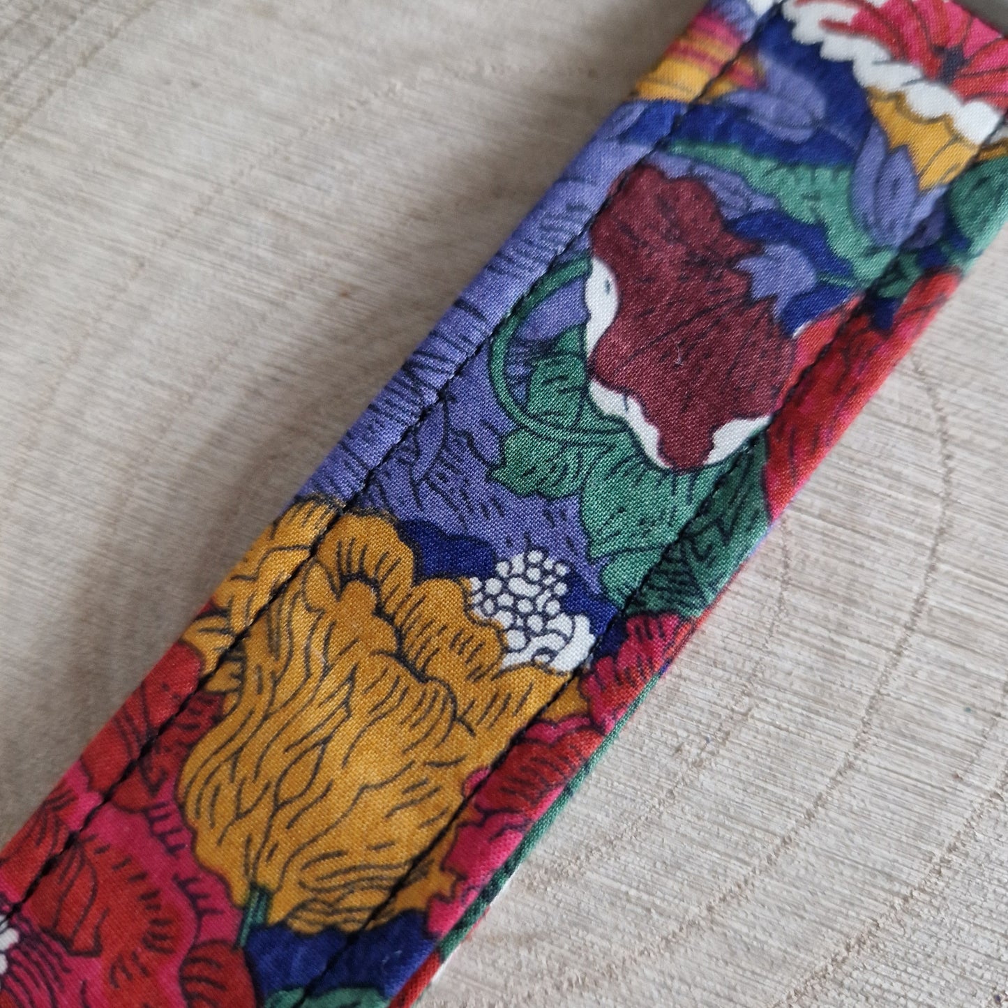 Vintage Liberty wrist keyring in deep red floral print