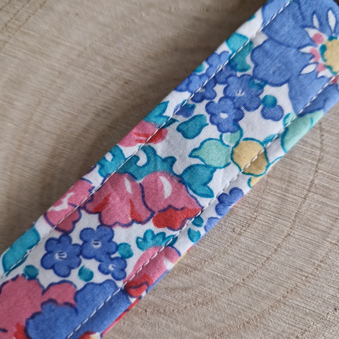 Vintage Liberty wrist keyring in blue and red floral print