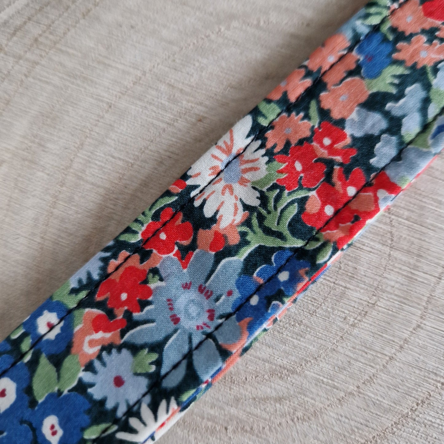 Vintage Liberty wrist keyring in orange and grey floral print