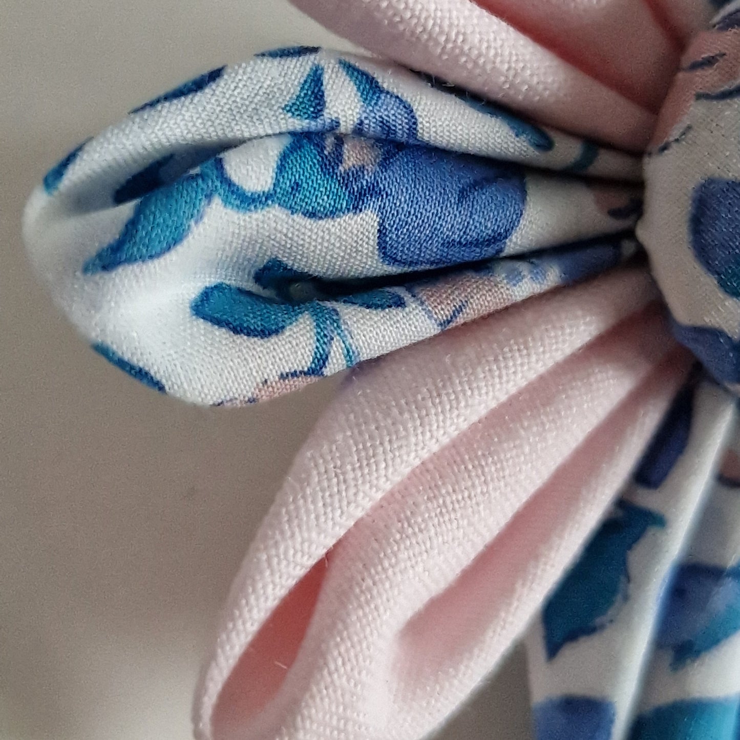 Emily - Vintage Liberty fabric kanzashi-style flower brooch - blue floral print with pink