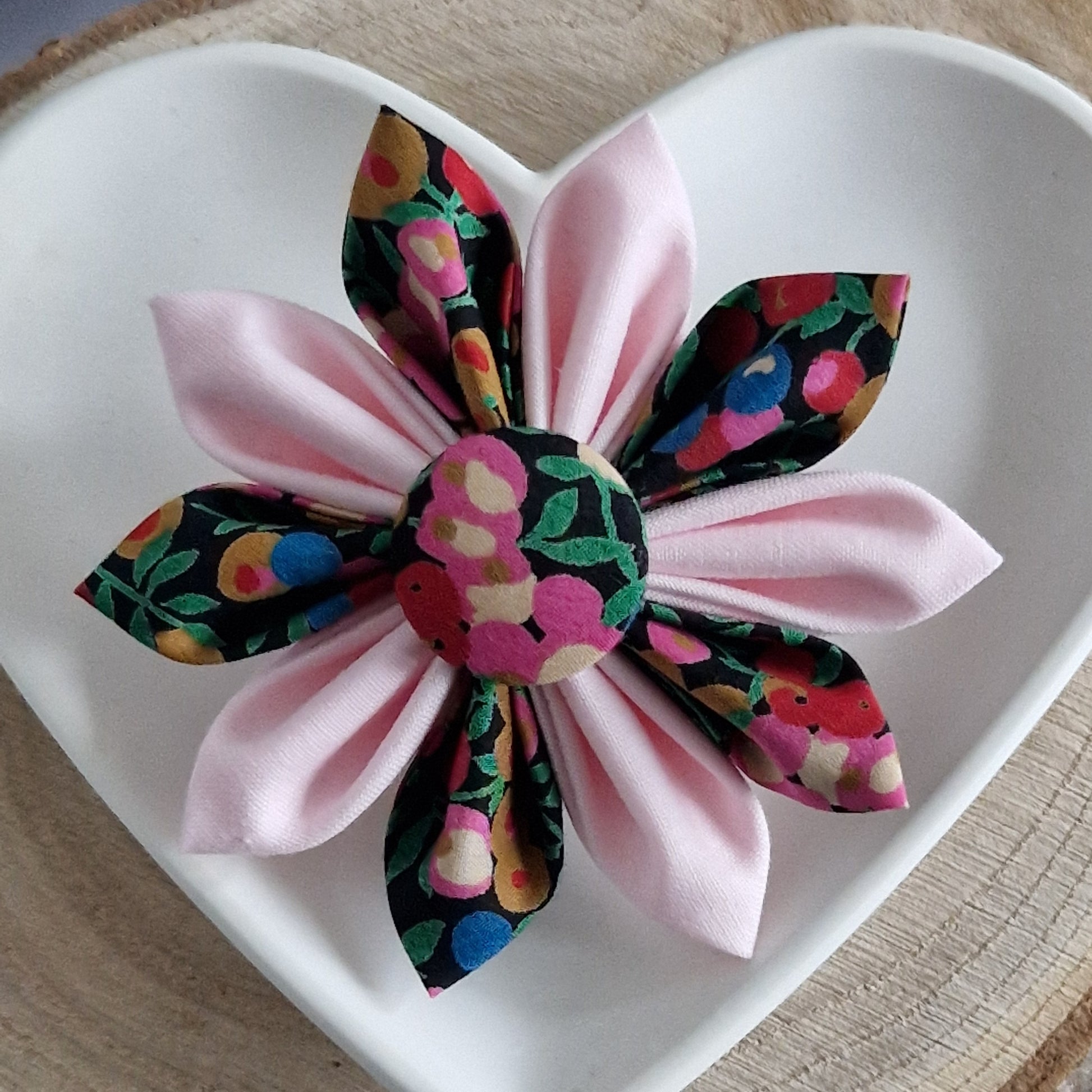 Sophia - Vintage Liberty fabric kanzashi-style flower brooch -  black berry print