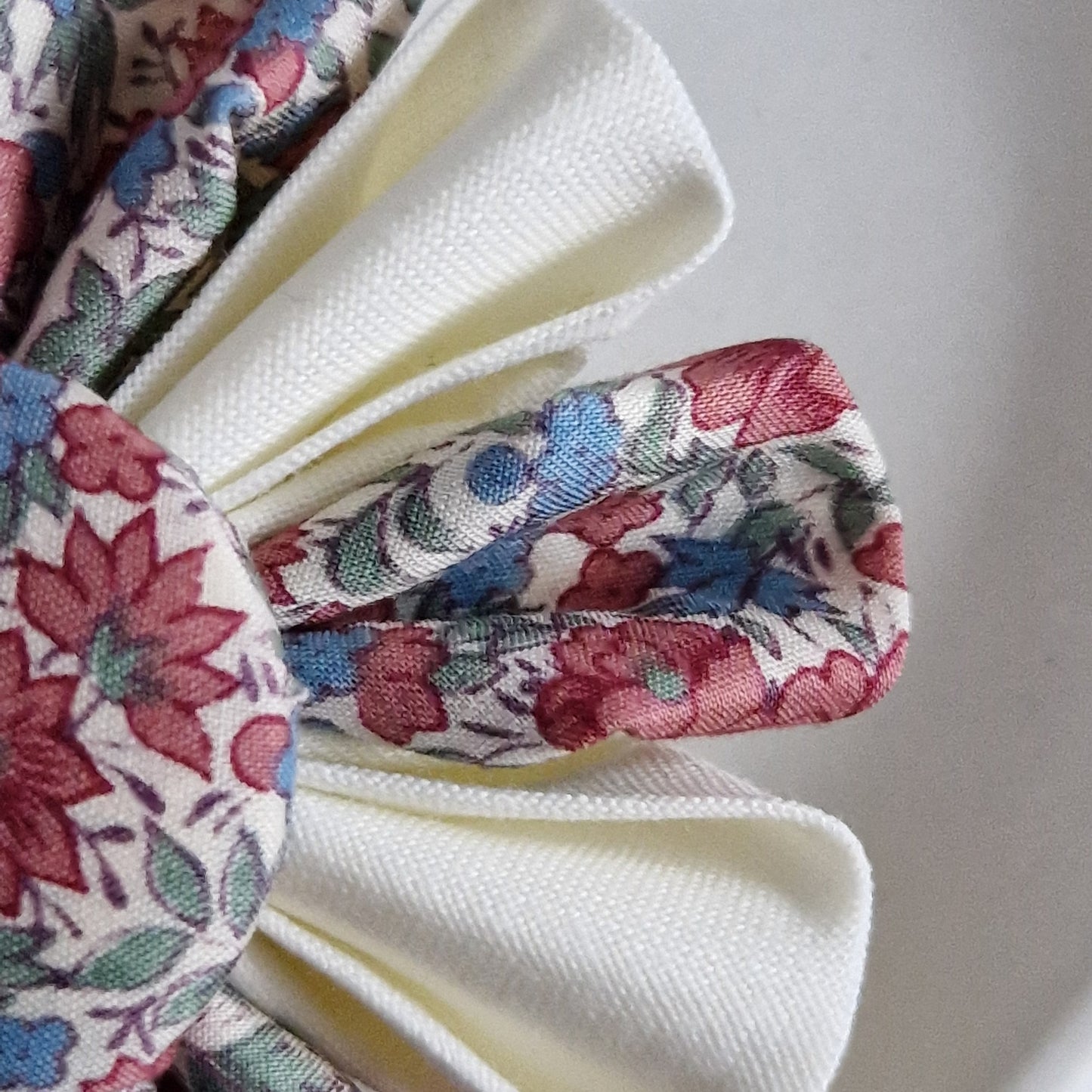 Jessica - Vintage Liberty fabric kanzashi-style flower brooch - rust and blue floral print with cream
