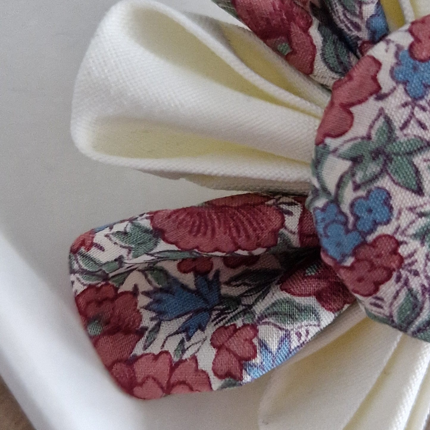 Jessica - Vintage Liberty fabric kanzashi-style flower brooch - rust and blue floral print with cream