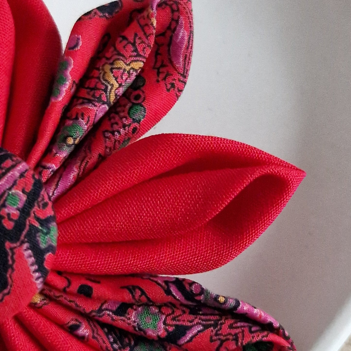 Georgina - Vintage Liberty fabric kanzashi-style flower brooch - red floral print