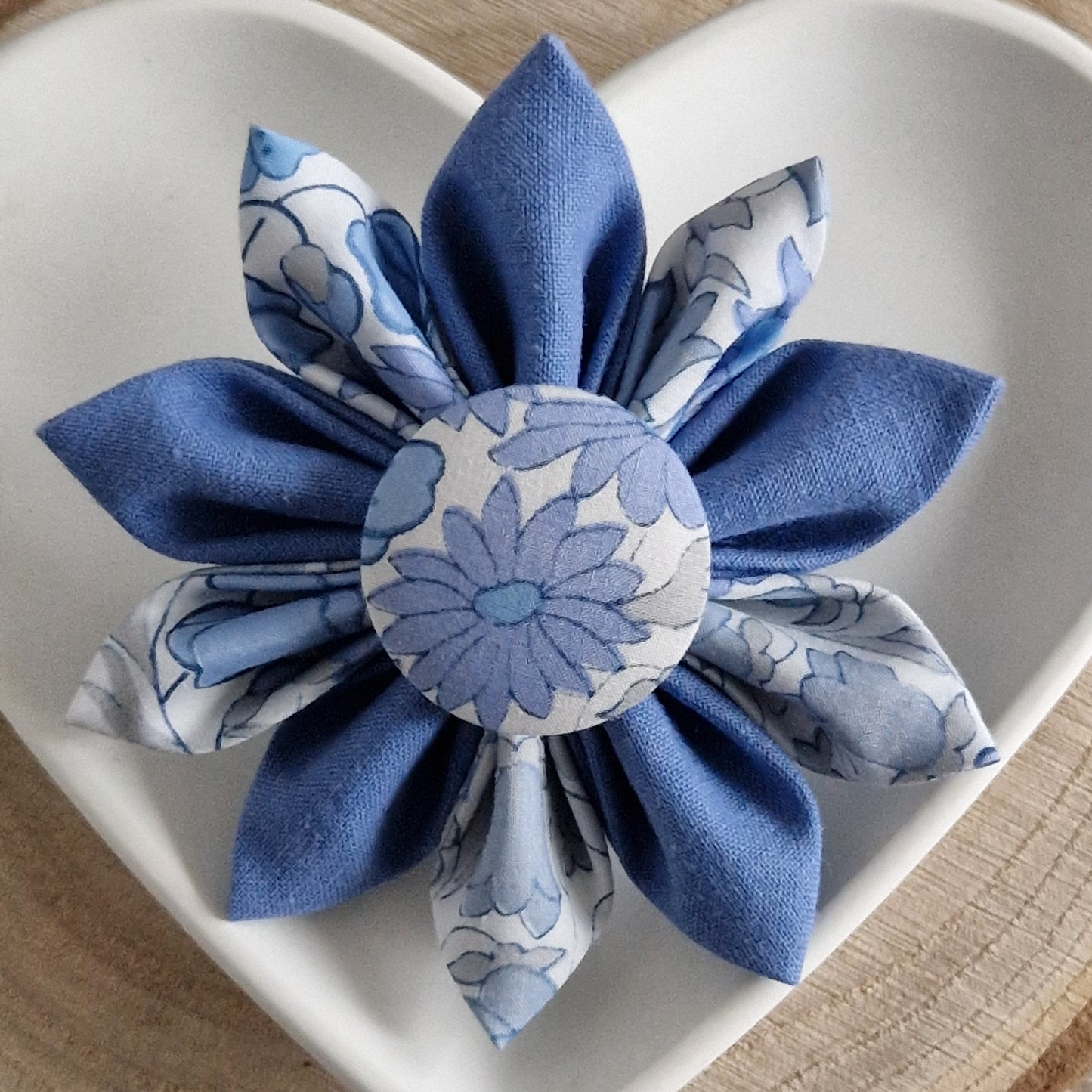 Bethany - Vintage Liberty fabric kanzashi-style flower brooch - blue floral print
