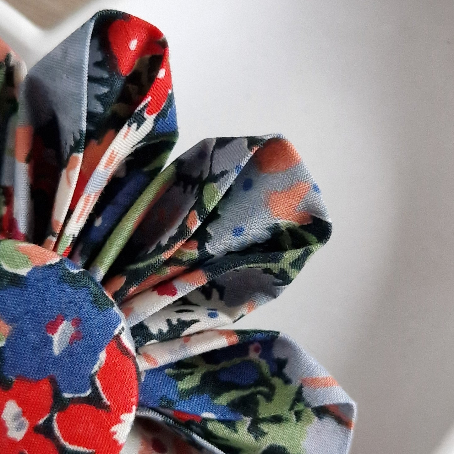Florence - Vintage Liberty fabric kanzashi-style flower brooch - orange and grey floral print