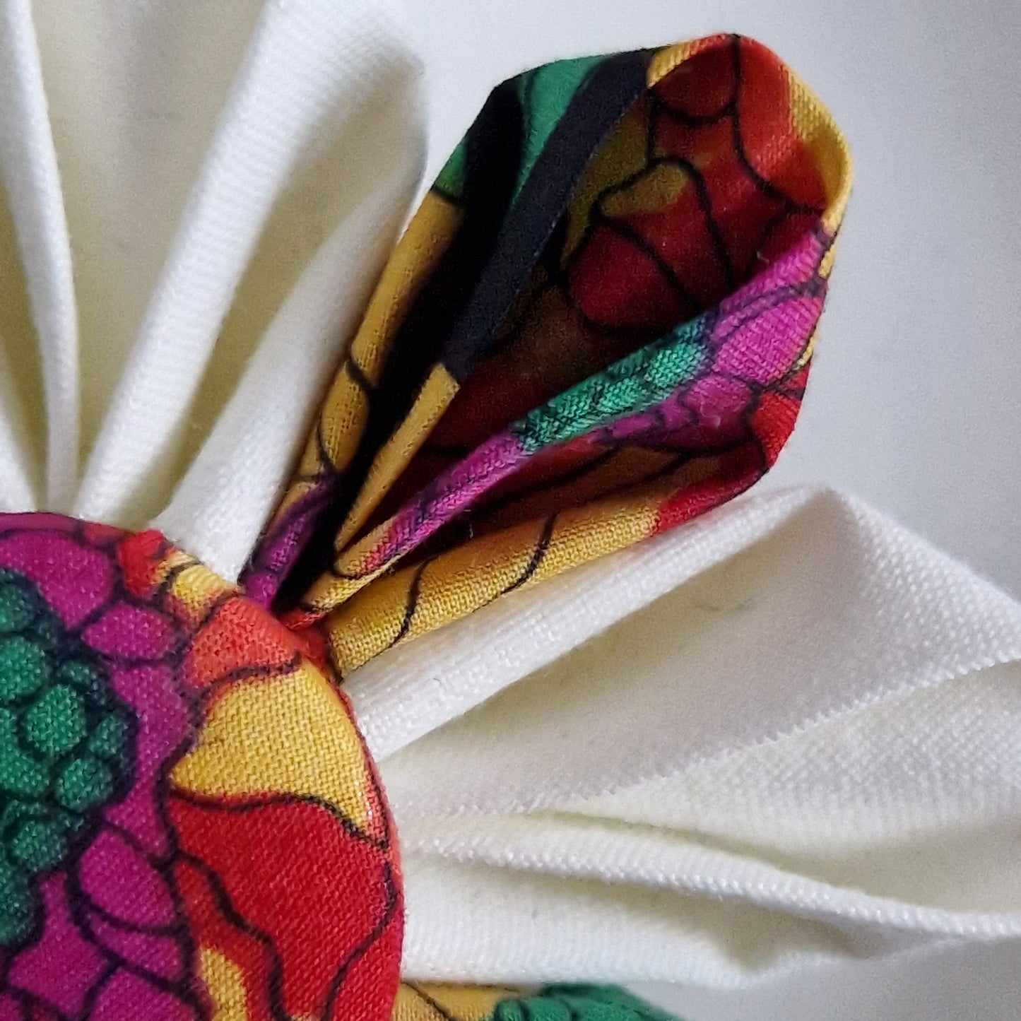 Amelia - Vintage Liberty fabric kanzashi-style flower brooch - Yellow, orange, black and pink