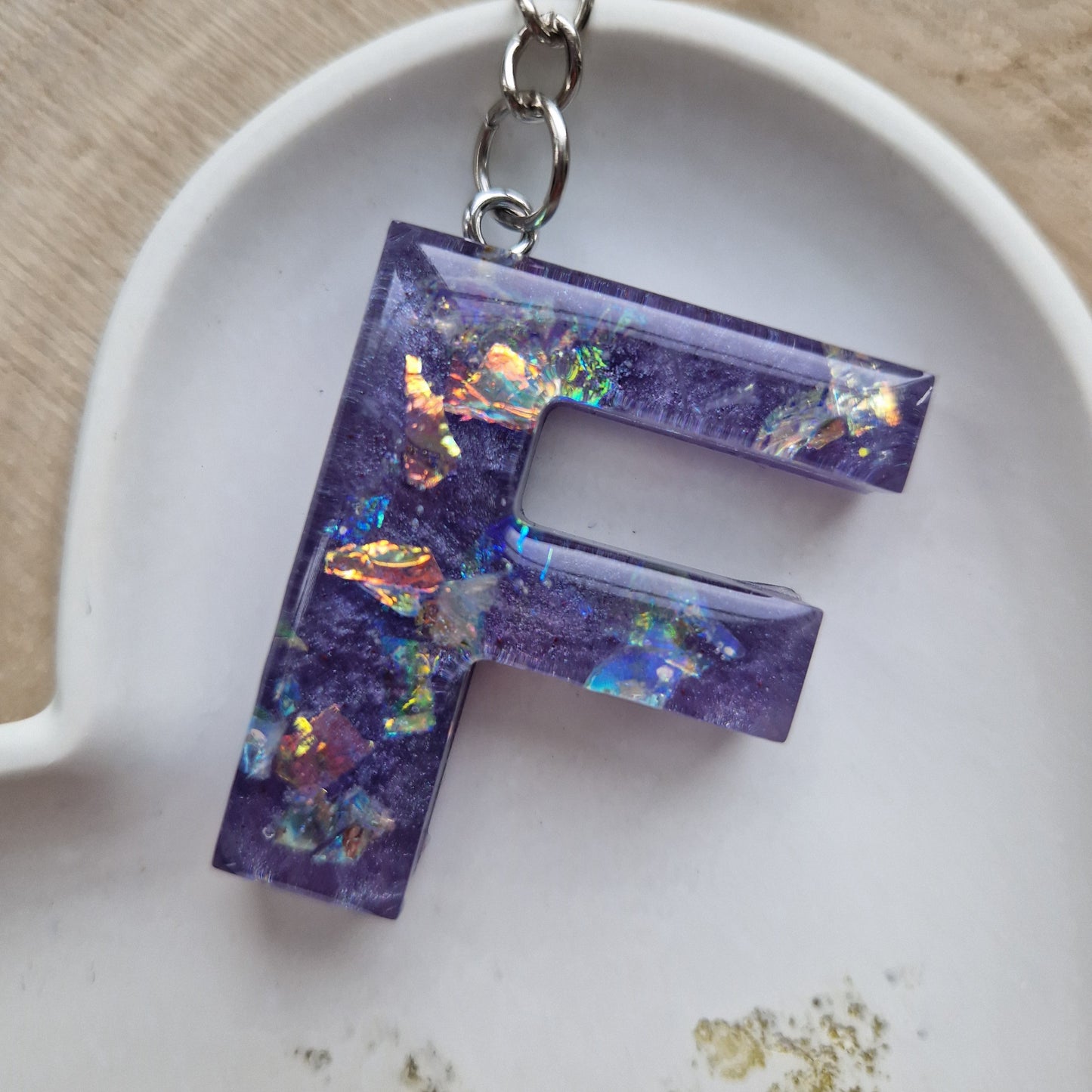 Resin Initial Keyring - Letter F