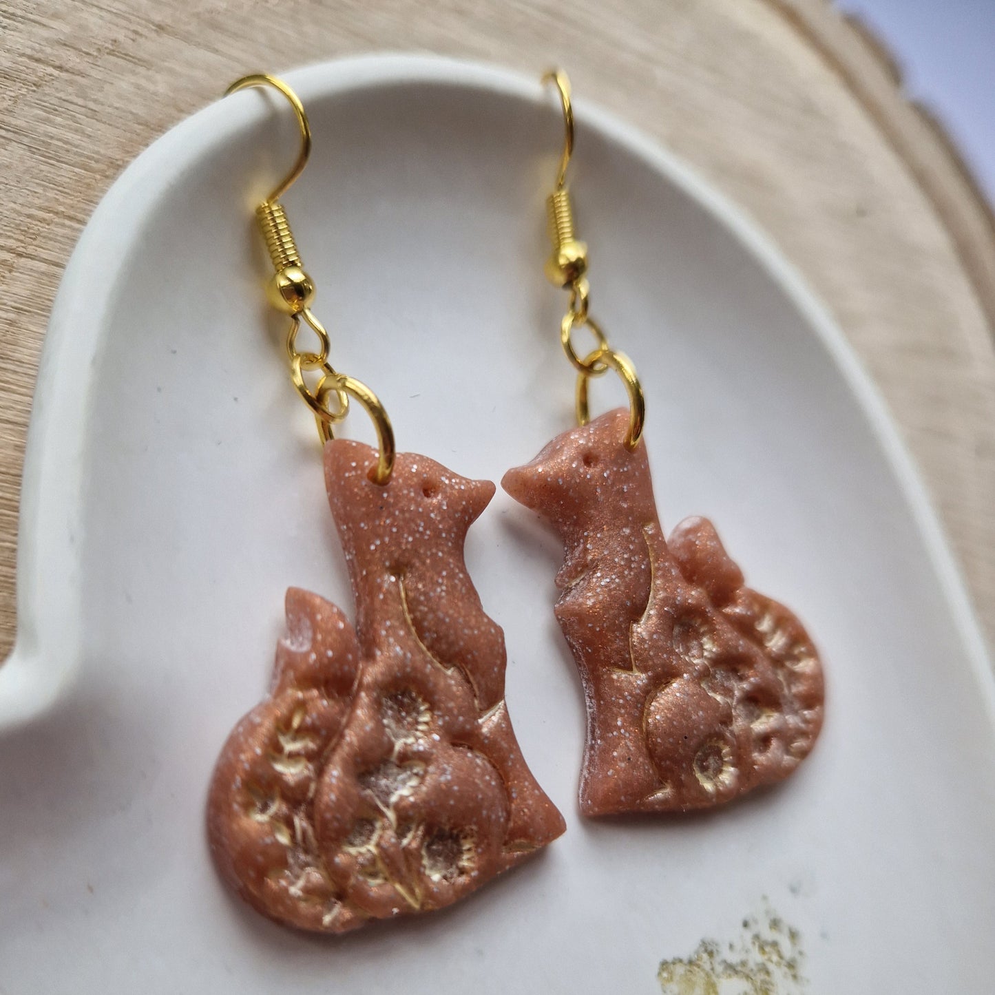 Clay Fox Earrings - Vincenza in Rose Gold Glitter