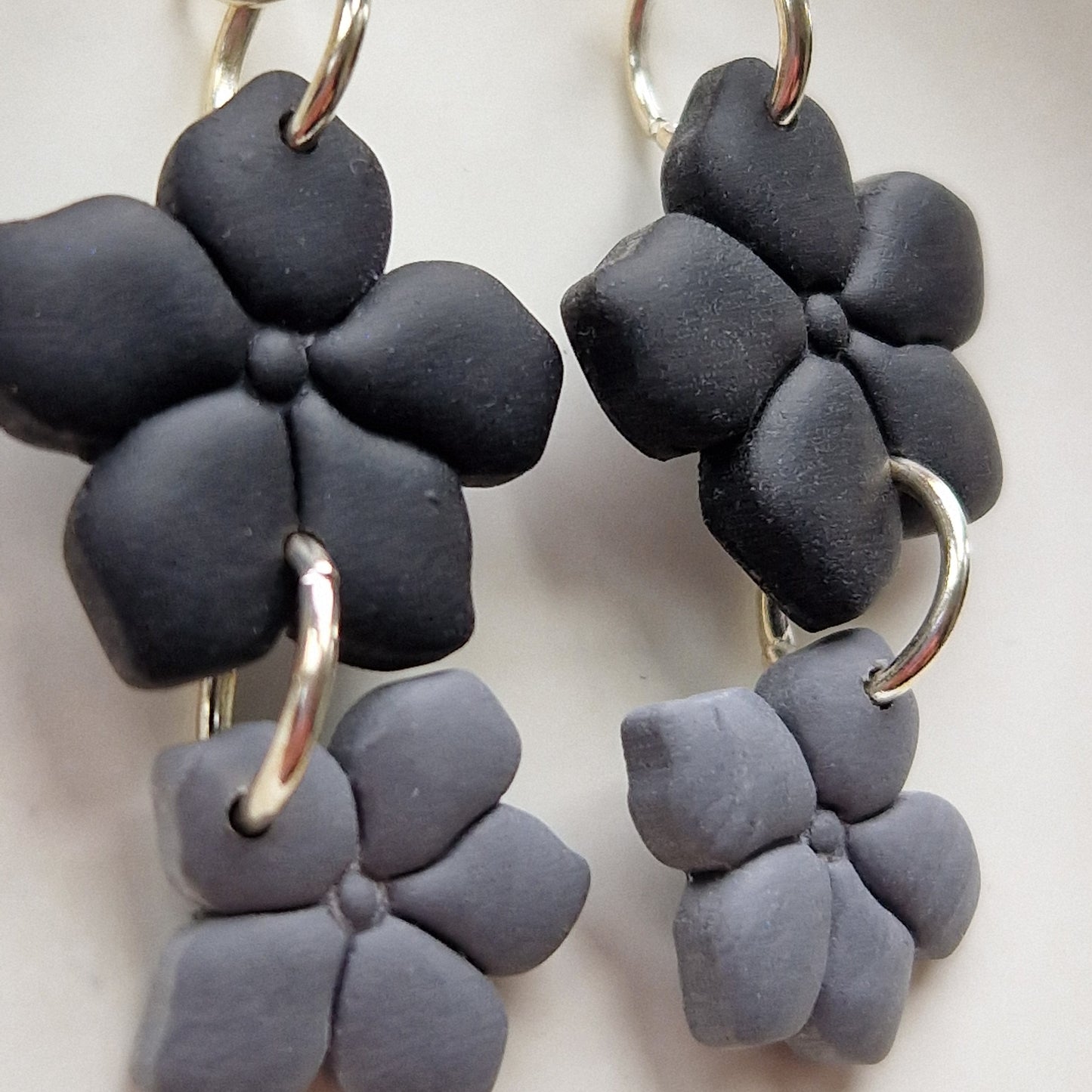 Clay Flower Earrings - Isabella in Black and Grey
