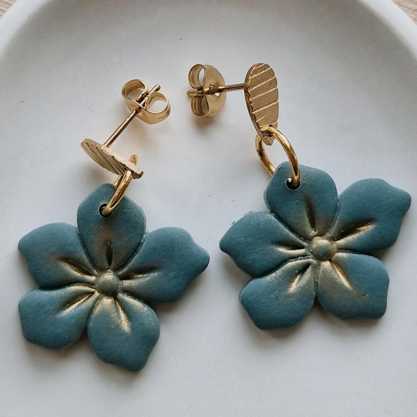 Clay Flower Earrings - Francesca in Deep Green