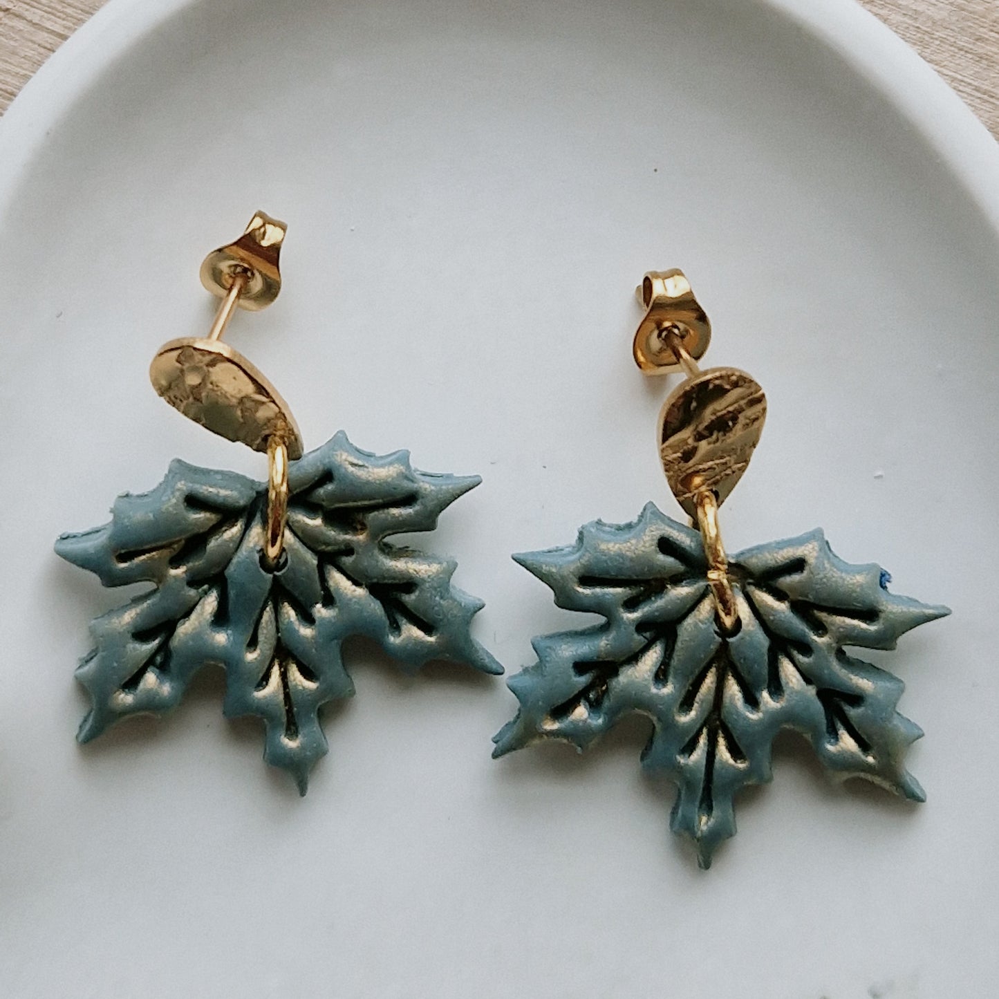 Clay Leaf Earrings - Luisa in Deep Green