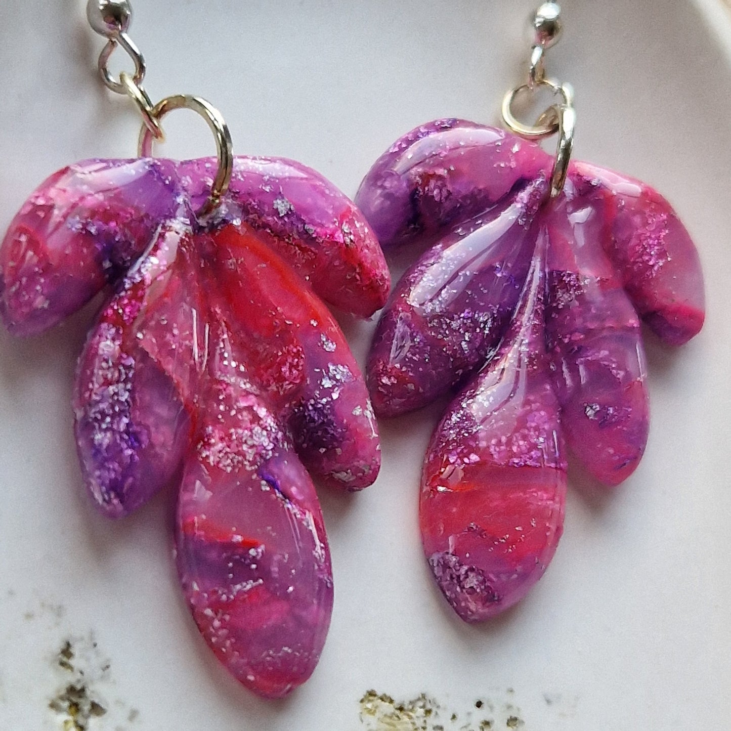 Clay Droplet Earrings - Emilia in Pink and Purple