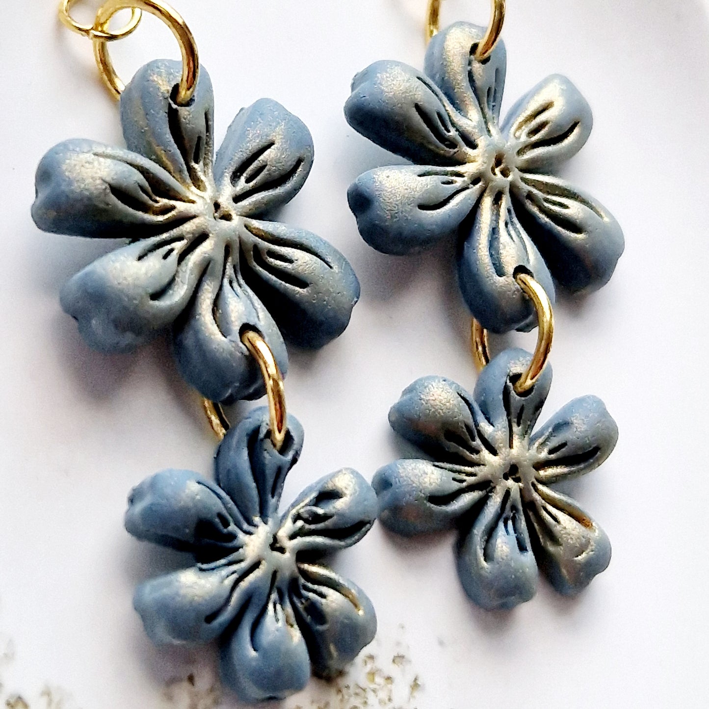 Clay Flower Earrings - Cadenza in Deep Green