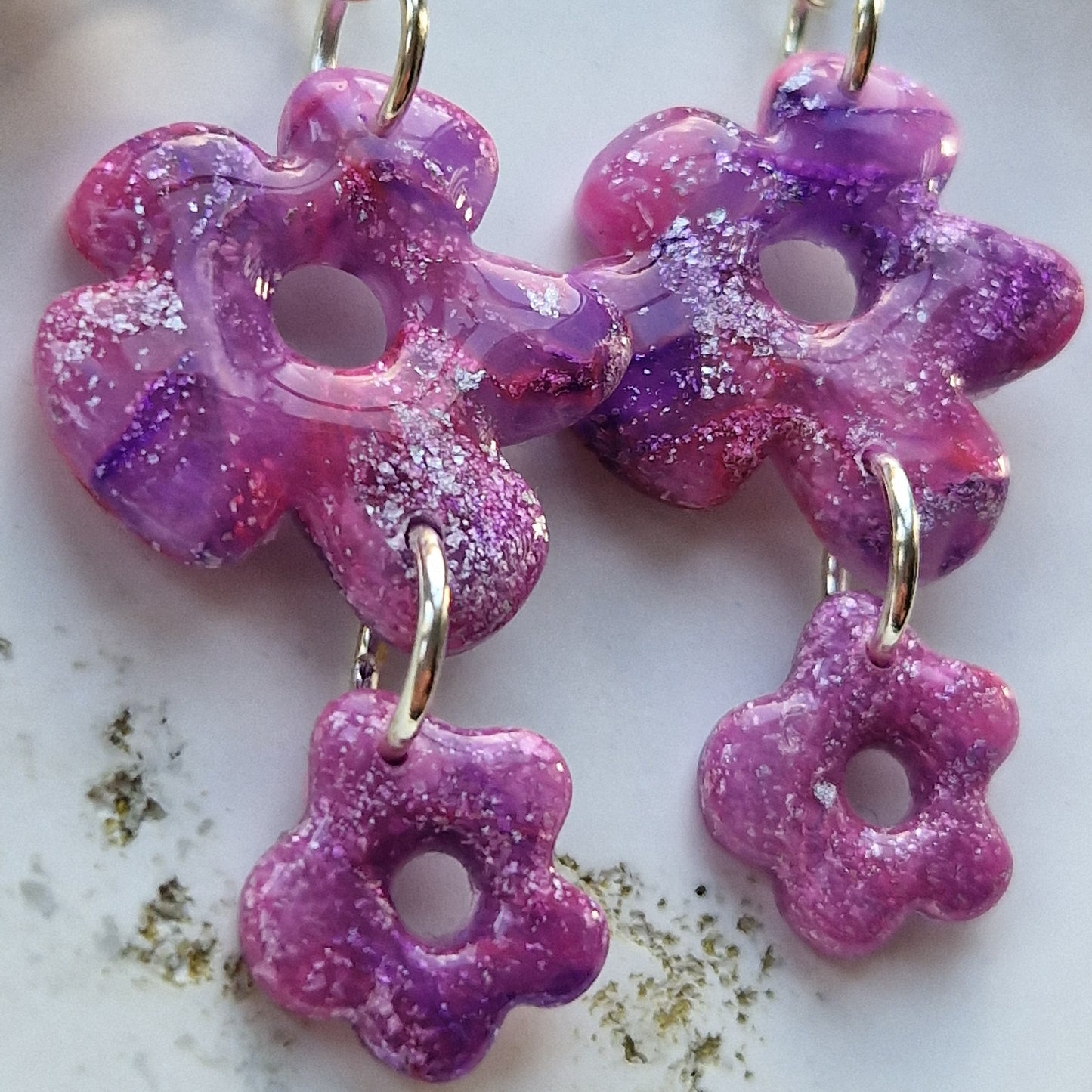 Clay Flower Earrings - Corina in Pink and Purple
